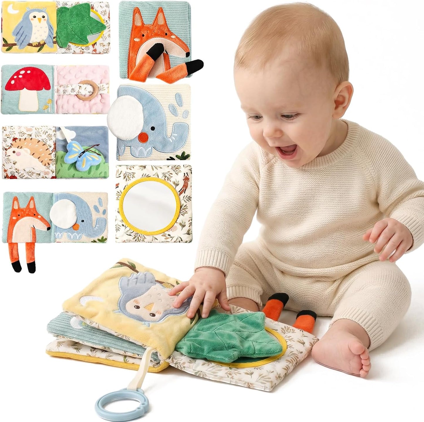 Hot Macabaka Montessori Soft Baby Book - Sensory Book for Babies 0-12 Months with Crinkle Paper, Touch & Feel Textures, Baby Safe Mirror & Teether. Educational Infant Toys for Tummy Time, Newborn
