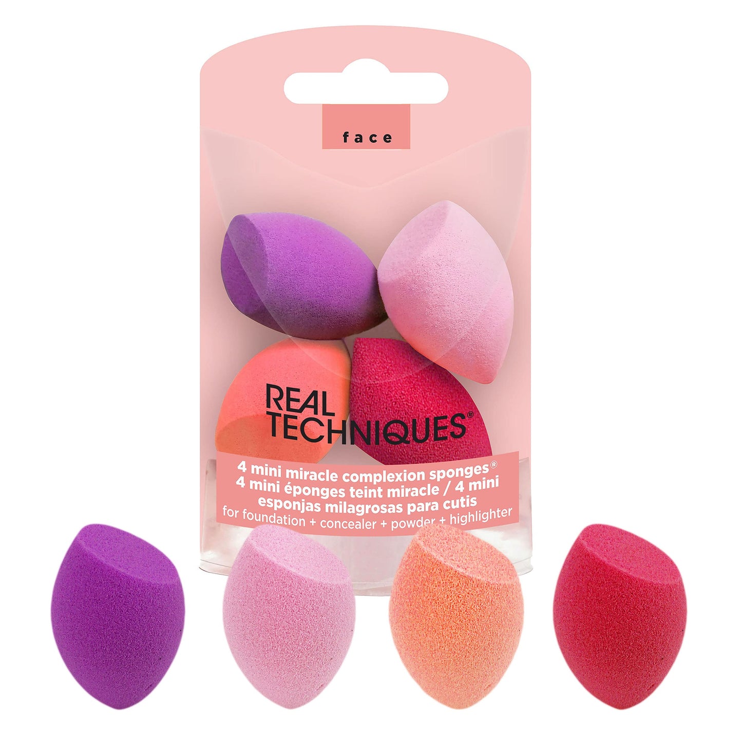 HotReal Techniques Miracle Complexion Sponge, 4 Pack, For Applying Liquid & Cream Foundation, Skin Tint & Concealer, Makeup Blending Sponge, Natural Finish, Latex-Free & Cruelty-Free