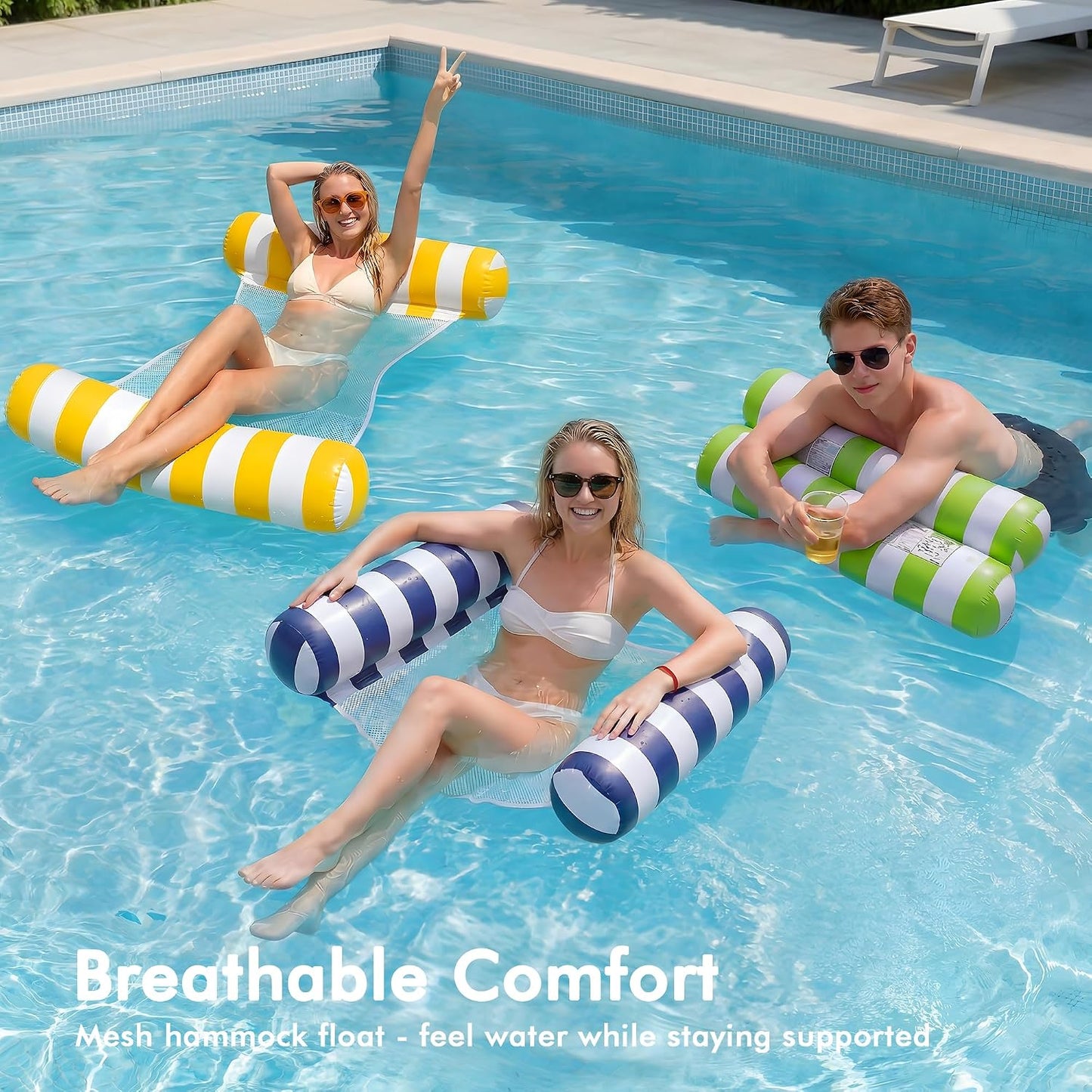 Hot5 Pack Inflatable Pool Floats, OKSUWATER 4-in-1 Water Hammock, Pool Floats Adult Size for Swimming Pool Party Summer Lake Water Fun (5 Pack-Multicolor)