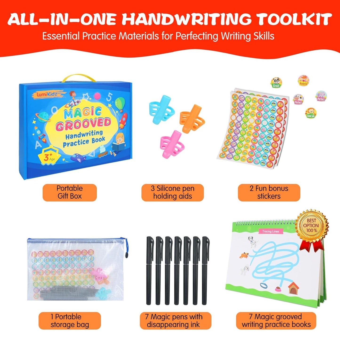 HotMagic Grooved Writing Practice for Kids Ages 3–5 - Reusable Grooved Writing Books for Kids 3–5 - Handwriting Practice for Kids 5–7 - Preschool Tracing Books & Learning Activities