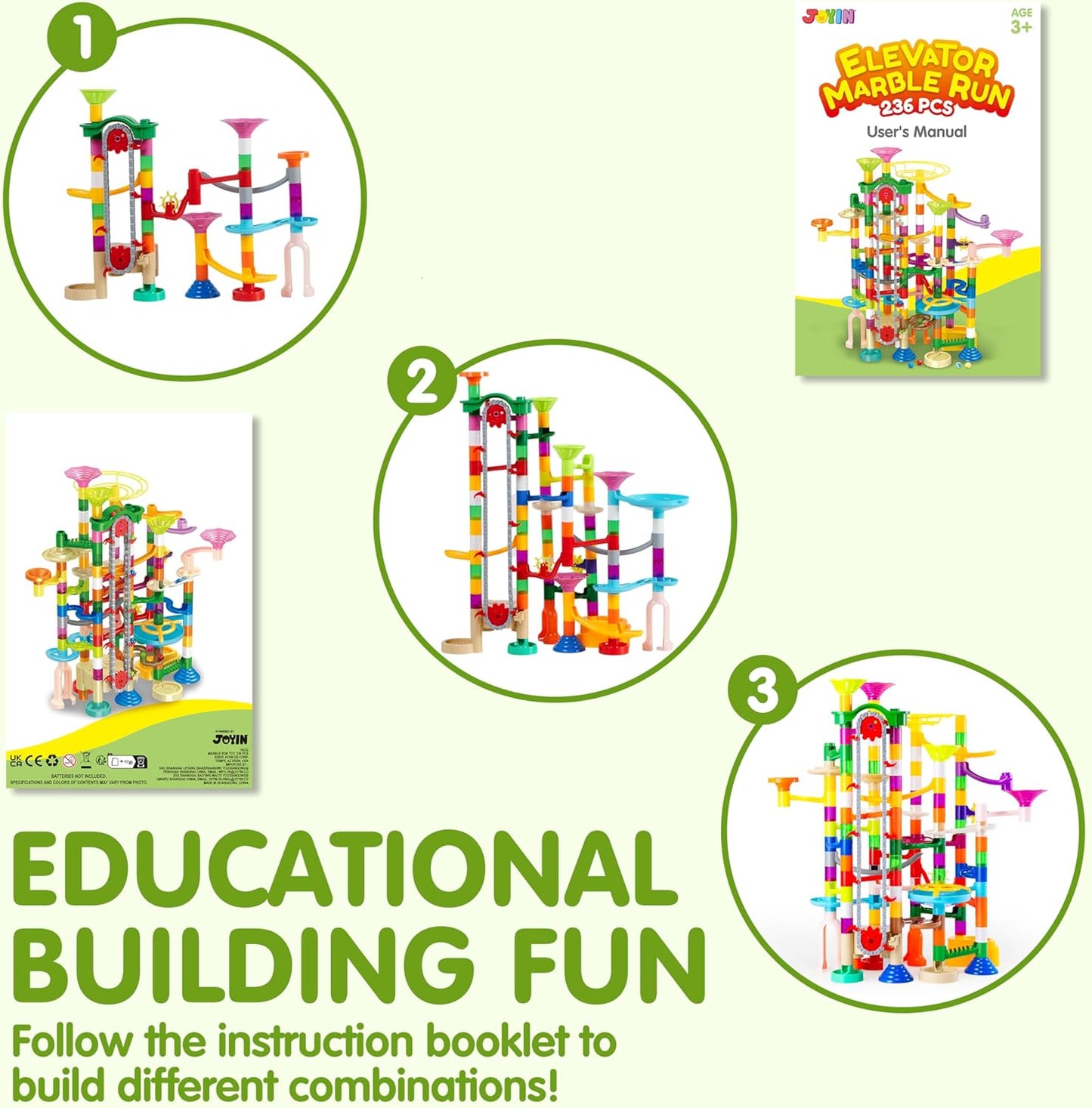 Hot JOYIN 236Pcs Glowing Marble Run with Motorized Elevator- Construction Building Blocks Toys with 30 Glow in The Dark Plastic Marbles, STEM Toy for Boys and Girls, Birthday Gift, Easter Basket Stuffers