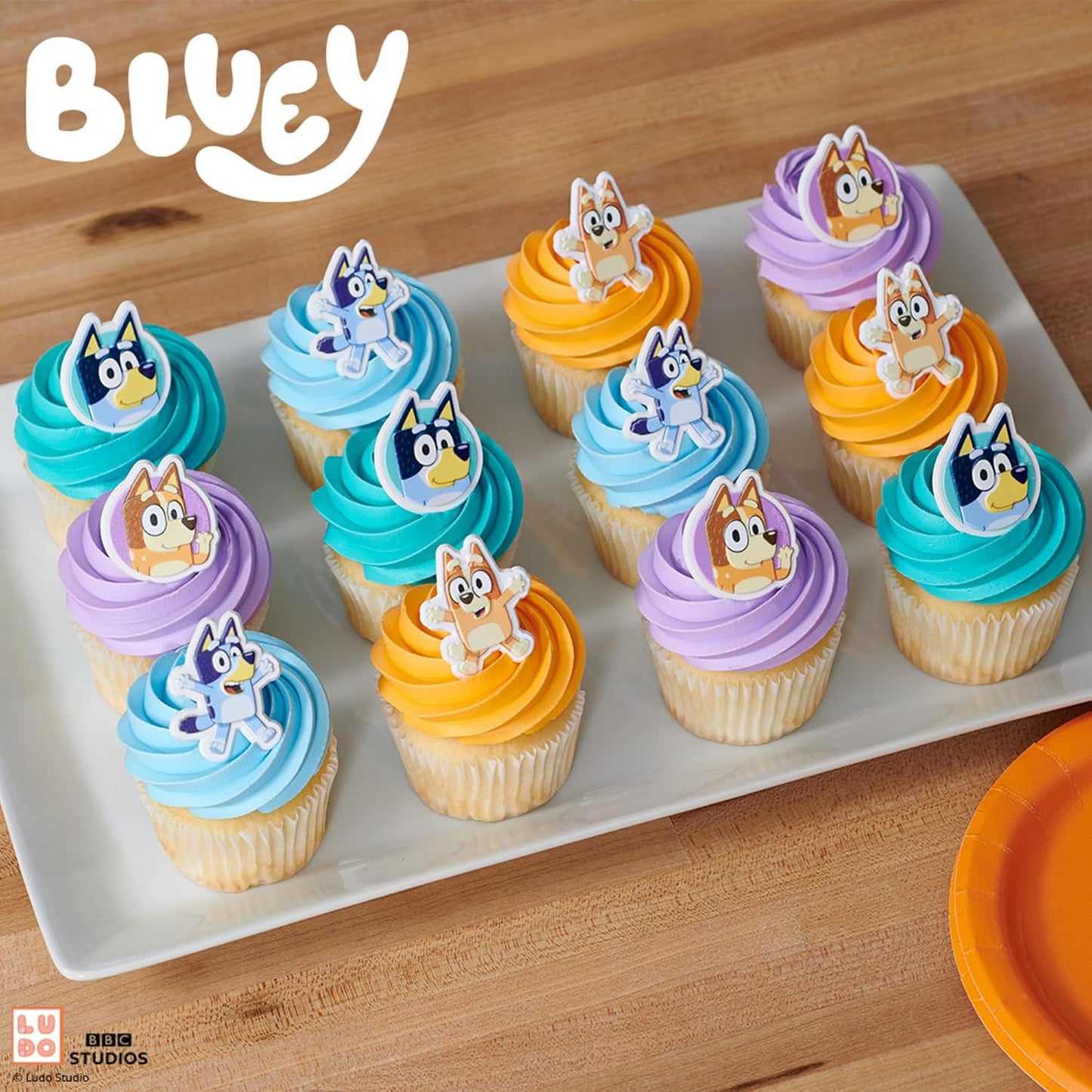 Hot DecoPac Bluey So Much Fun Rings, 24 Cupcake Decorations Featuring Bluey, Bingo, Bandit, and Chilli, 3D Food Safe Cake Toppers – 24 Pack