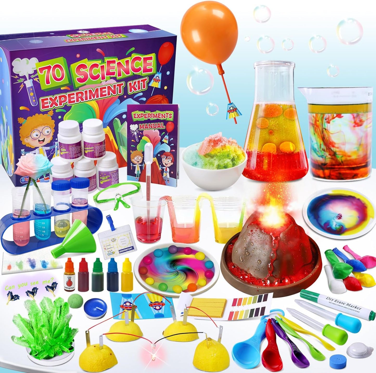 HotUNGLINGA 70 Lab Experiments Science Kits for Kids Educational Scientist Toys Birthday Gifts Idea for Girls Boys, Chemistry Set, Erupting Volcano, Fruit Circuits, S.T.E.M Activities Science Project