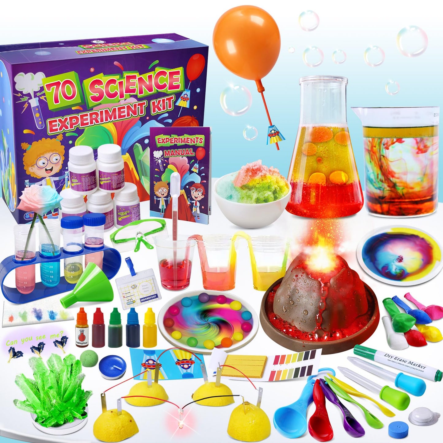 HotUNGLINGA 70 Lab Experiments Science Kits for Kids Educational Scientist Toys Birthday Gifts Idea for Girls Boys, Chemistry Set, Erupting Volcano, Fruit Circuits, S.T.E.M Activities Science Project