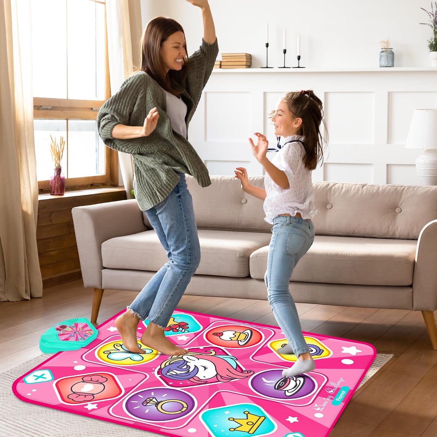 Hot Kusntin Dance Mat, Dance Mixer Rhythm Step Play Mat, Pink Dance Pad with LED Lights, Adjustable Volume, Built-in Music, 5 Game Modes, Xmas Birthday Gifts for 3-10 Years Girls Toys (Multicolor)