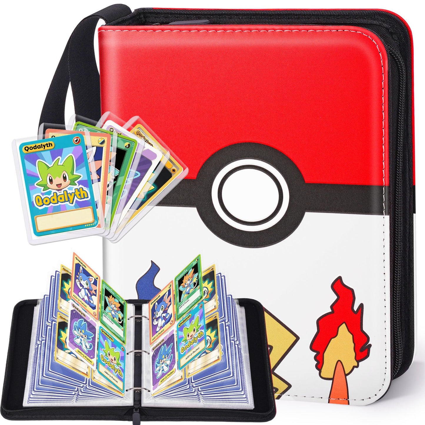 Hot Card Binder – 4 Pocket Zipper Collection Album, Premium PU Holder, Double-Sided Display for 400 Cards, Includes 5 Hard Plastic Sleeves for Game Cards, Sports Cards