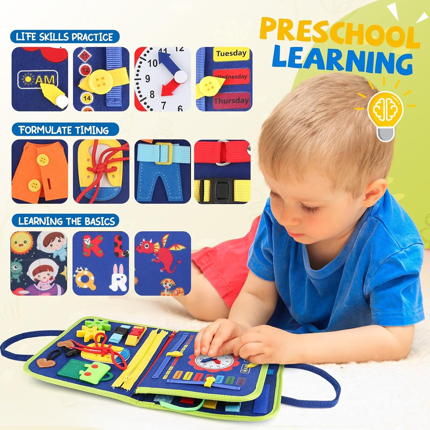 Hot Toddler Busy Board, Montessori Sensory Toys for Boys, 1-4 Year Old Girl Toddler Travel Toys, Educational Learning Activities Board for Motor Skills, Birthday Gifts for Airplane Car, Pink
