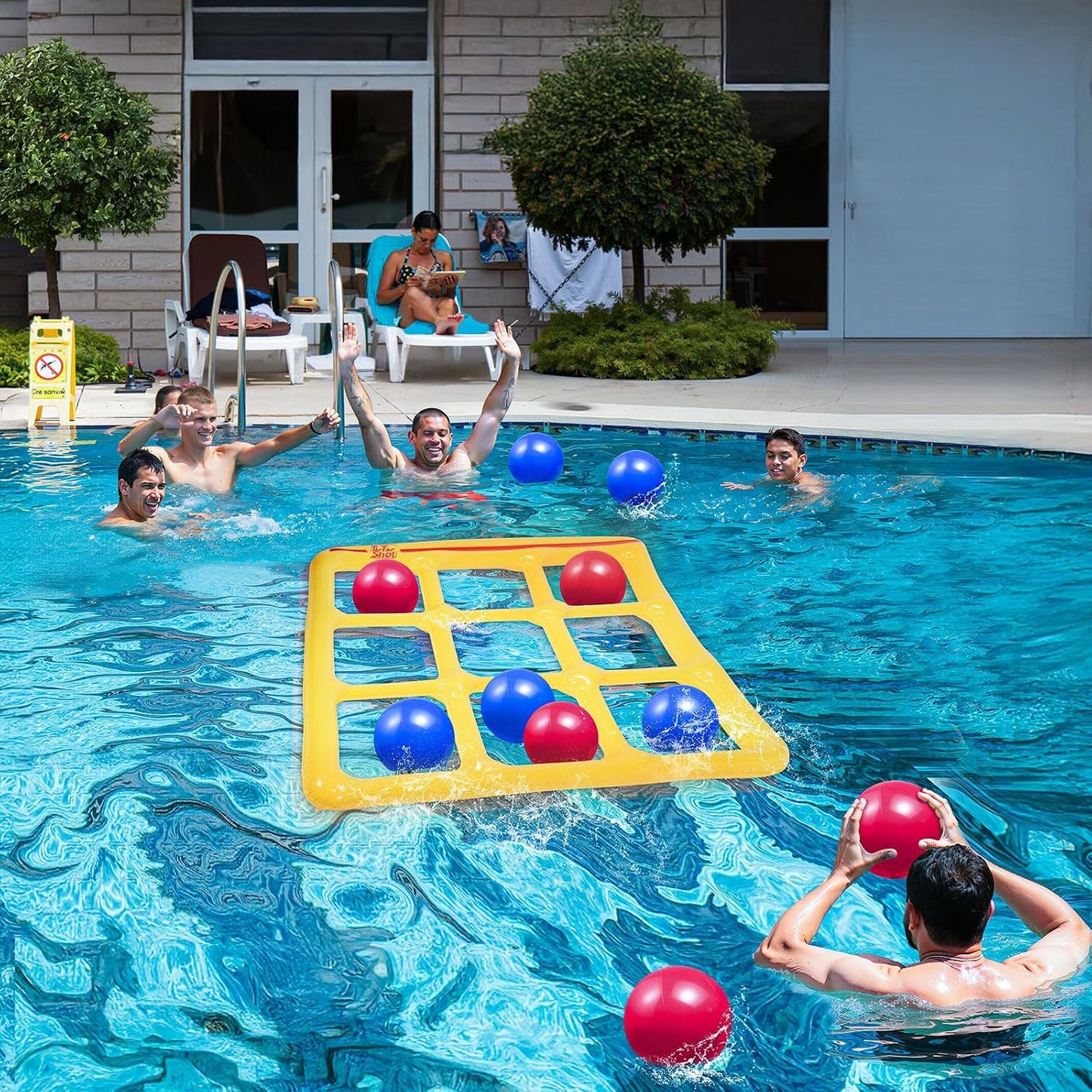 Hot TicTac Shot Pool Toys Games Set- Tic Tac Toe Inflatable Pool Toy with 10 Balls - for Adults Teens Kids 2-10 Players