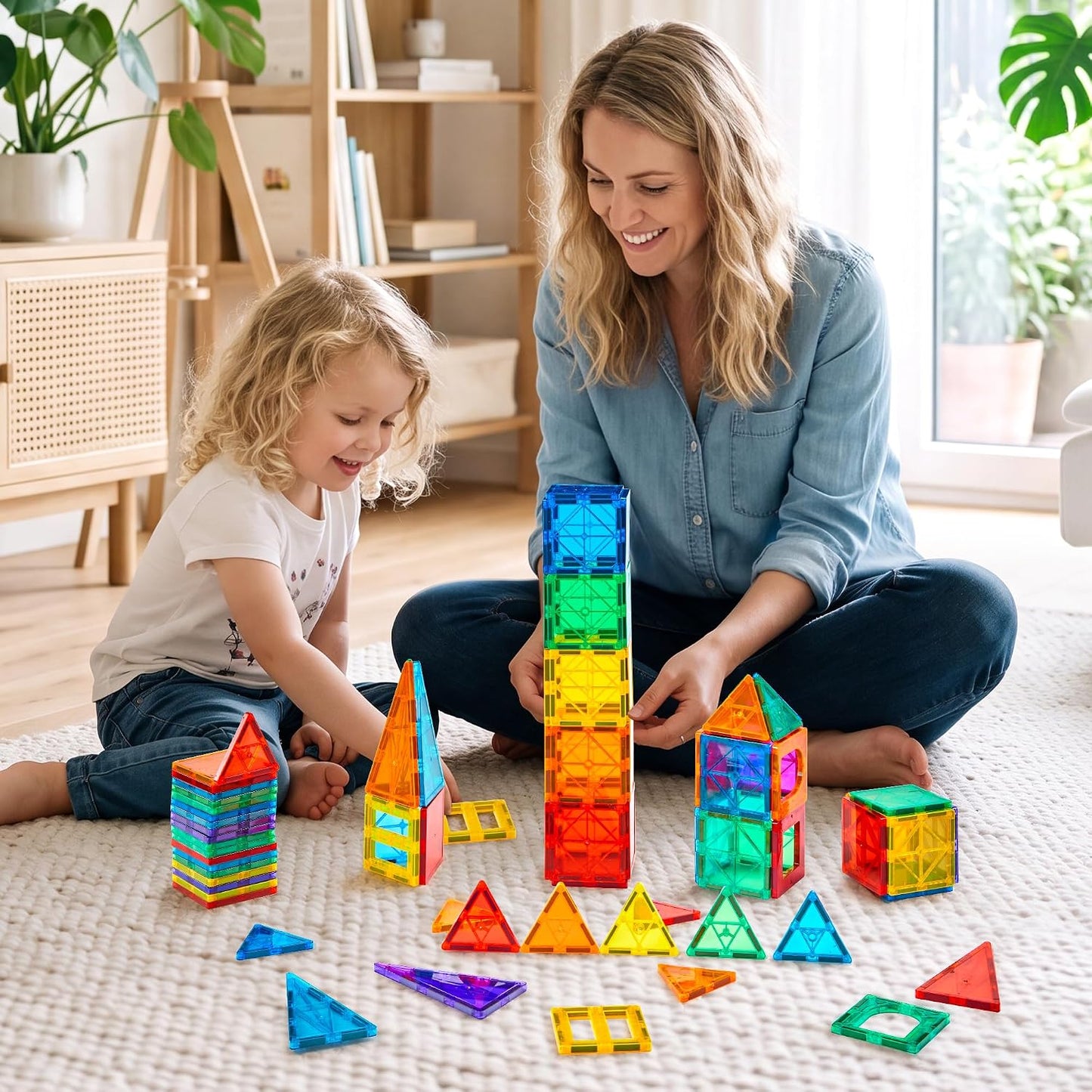Hot Gemmicc 100 PCS Magnetic Tiles with 2 Cars, STEM Approved Educational Magnet BuildingToys, Magnet Puzzles Stacking Blocks for Boys Girls