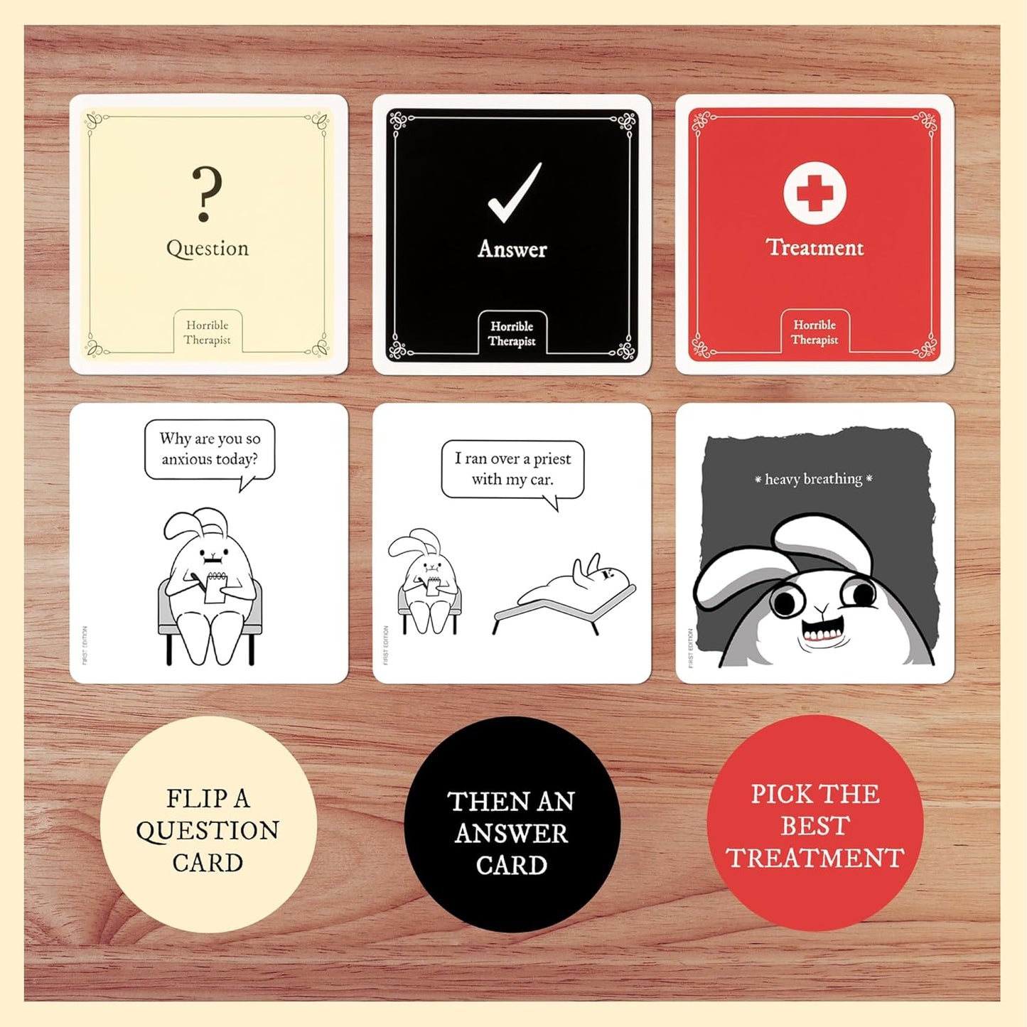 HotHorrible Therapist: Extra Horrible Edition by Exploding Kittens - A Card Game for 3-8 Players, Ages 17+ - Adult Party Game for Family Night | Build wildly inappropriate therapy comics with friends and family in this viral adult-only party game from The