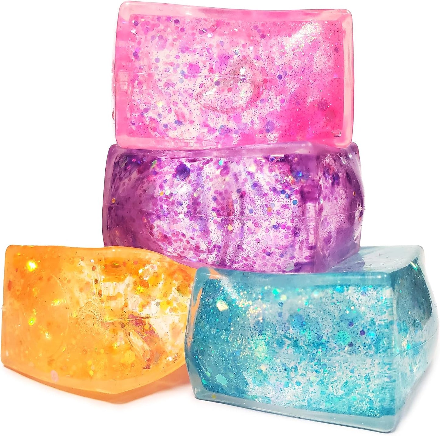 Hot 4pcs Glitter Ice Cubes - Colorful Sensory Fidget Toys for Adults & Kids, Fun Squeeze Ball for Stress Relief, Holiday and Birthday Gifts, Perfect Party Toy Gift, Easter Basket Gift