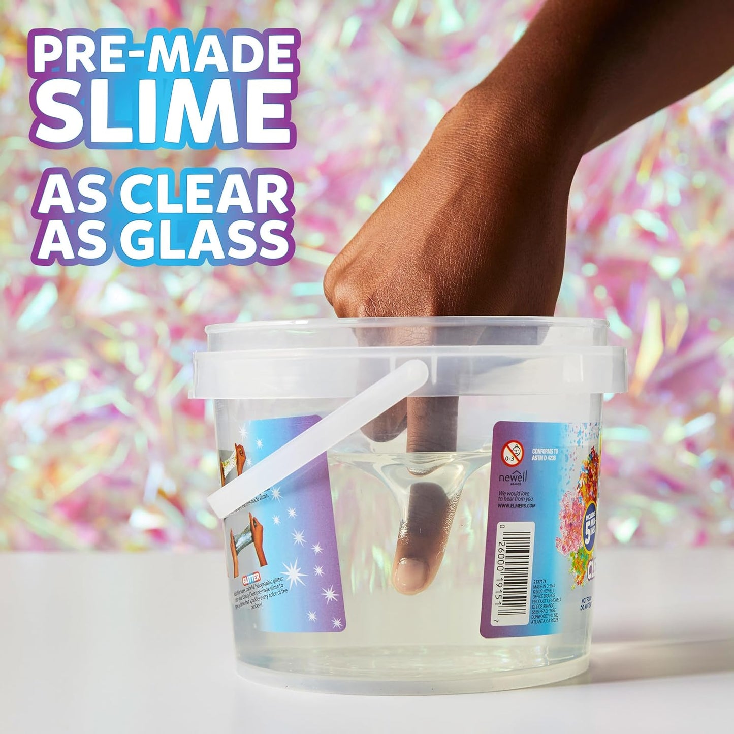 Hot Elmer's Gue Premade Slime, Glassy Clear 3 Lb. Bucket - Includes 5 Sets of Slime Add-ins