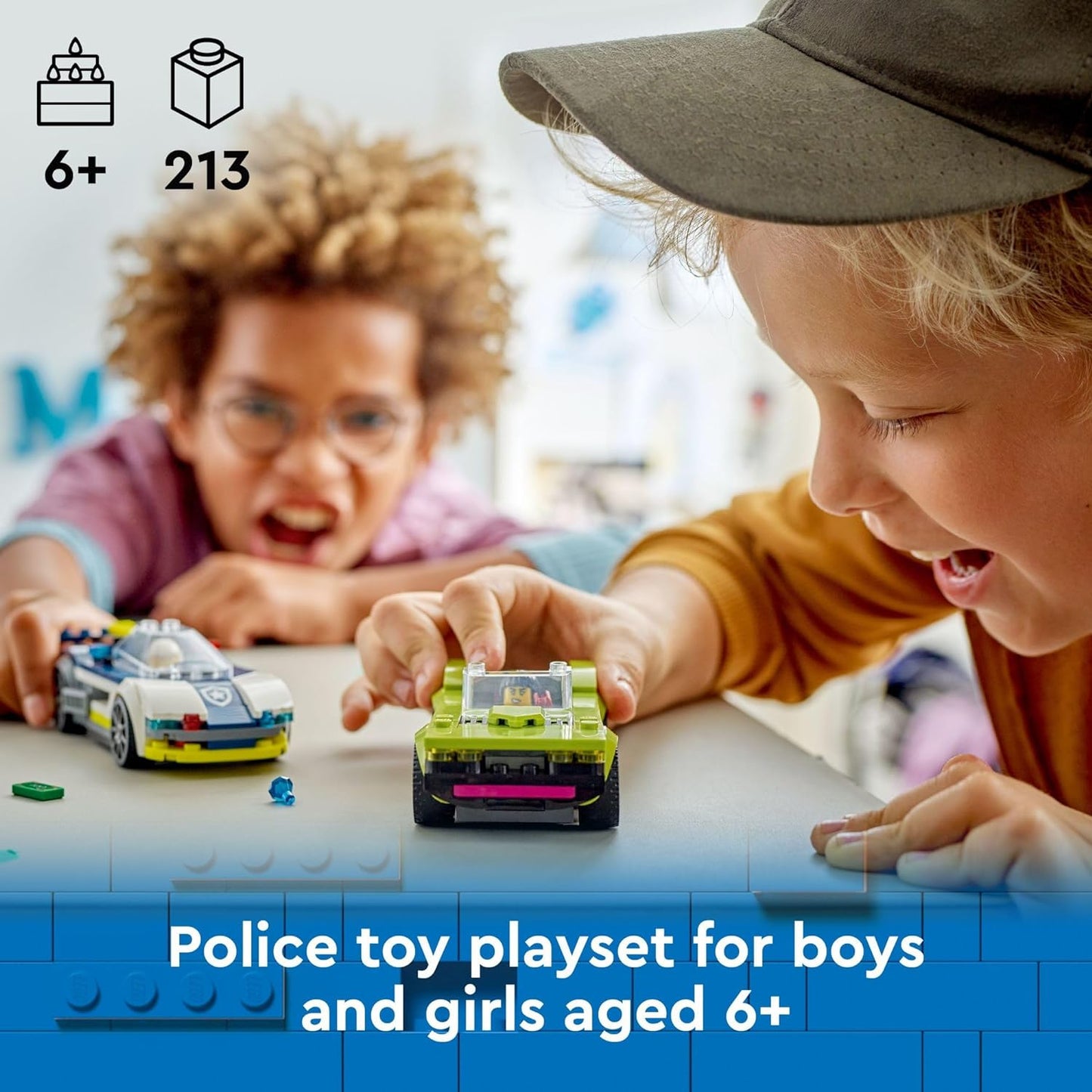 Hot LEGO City Police Car and Muscle Car Chase, Emergency Vehicle Toy for Boys and Girls, Fun Gift for Kids Ages 6+ who Love Pretend Play Toys, Police Toy with Officer and Crook Minifigures, 60415