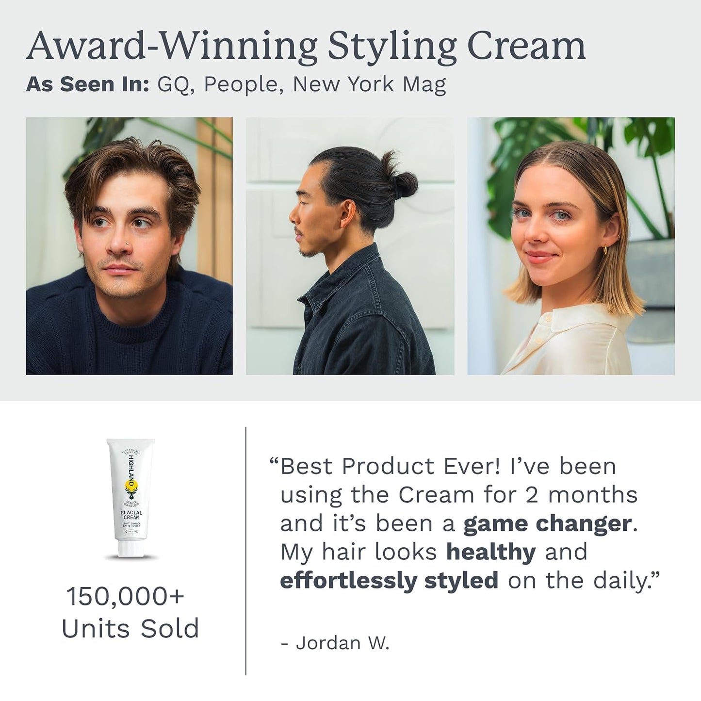 HotHighland Glacial Cream - Hair Styling Cream- Smooths, Hydrates, De-Frizzes, Texturizes & Defines - Low Hold Matte Finish for All Hair Types - Natural Ingredients that Boost Hair & Scalp Health- 2.5 oz