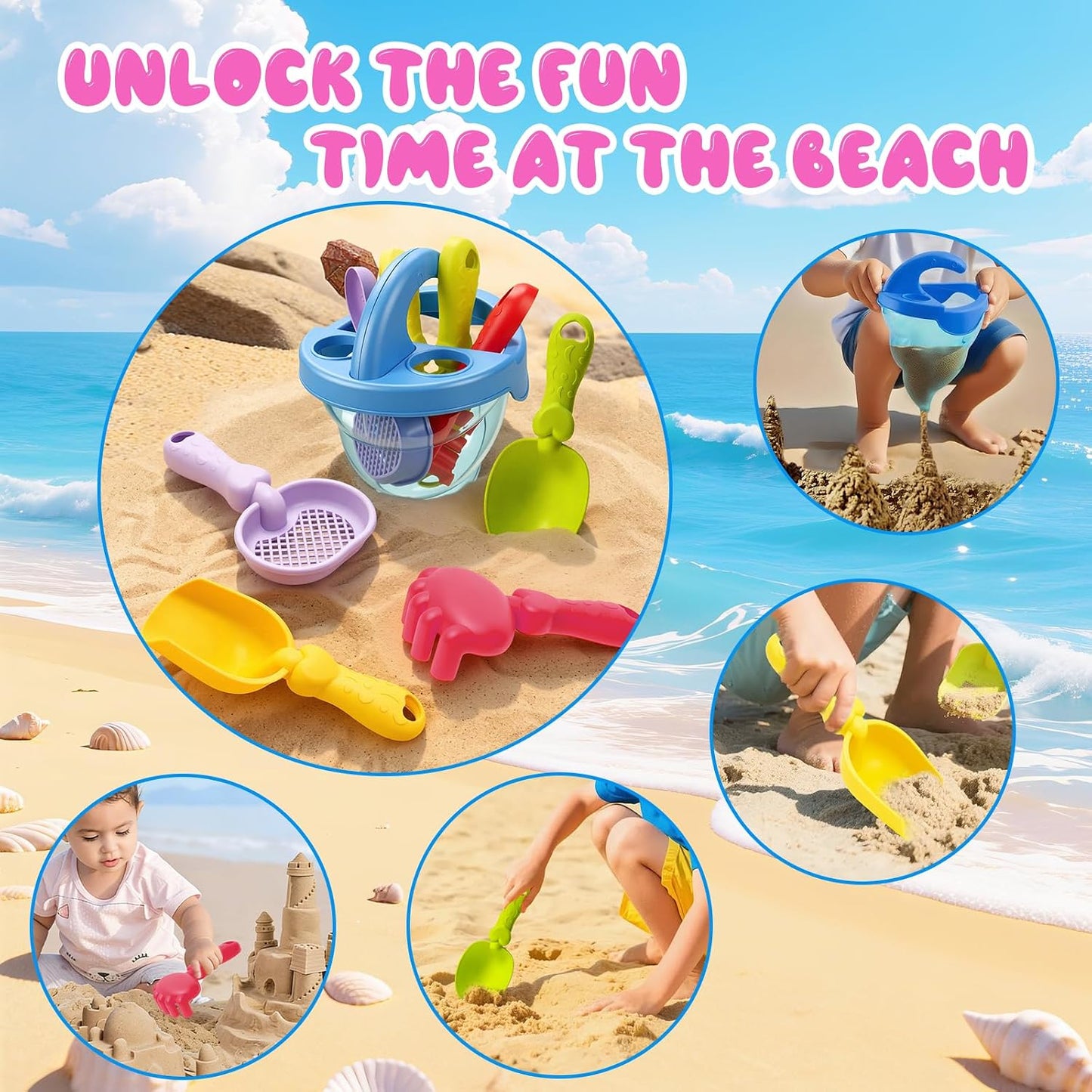 Hot YUTONG Beach Toys for Kids, 5Pcs Sand Spilling Funnel,Set with Shovel Rake Siftersand Spoon,Outdoor Sandbox Toys for Toddlers Age 3+, Pool, Backyard and Summer Beach Activitie