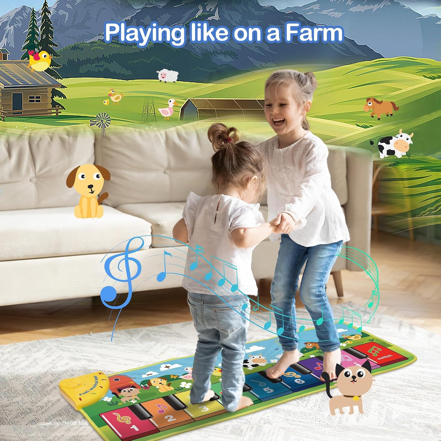 Hot FOKI Floor Piano Mat for Toddlers, Sensory Educational Dancing Musical Keyboard Carpet Toy, Animal Sounds Touch Playmat Blanket, for 1 to 5 Years Old Boy and Girl