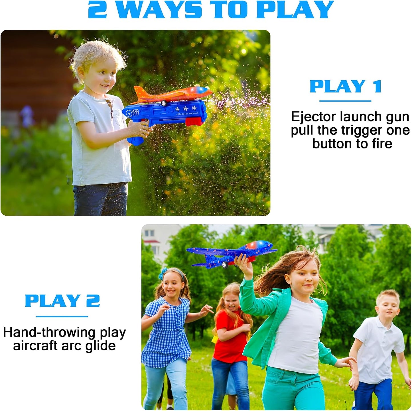 Hot LJZJ 3 Pack Airplane Launcher Toys, 2 Flight Modes LED Foam Glider Catapult Plane, Outdoor Flying Toy for Kids, Birthday Gifts for Boy Girl 3+ Year Old, B-Day Party Supplies