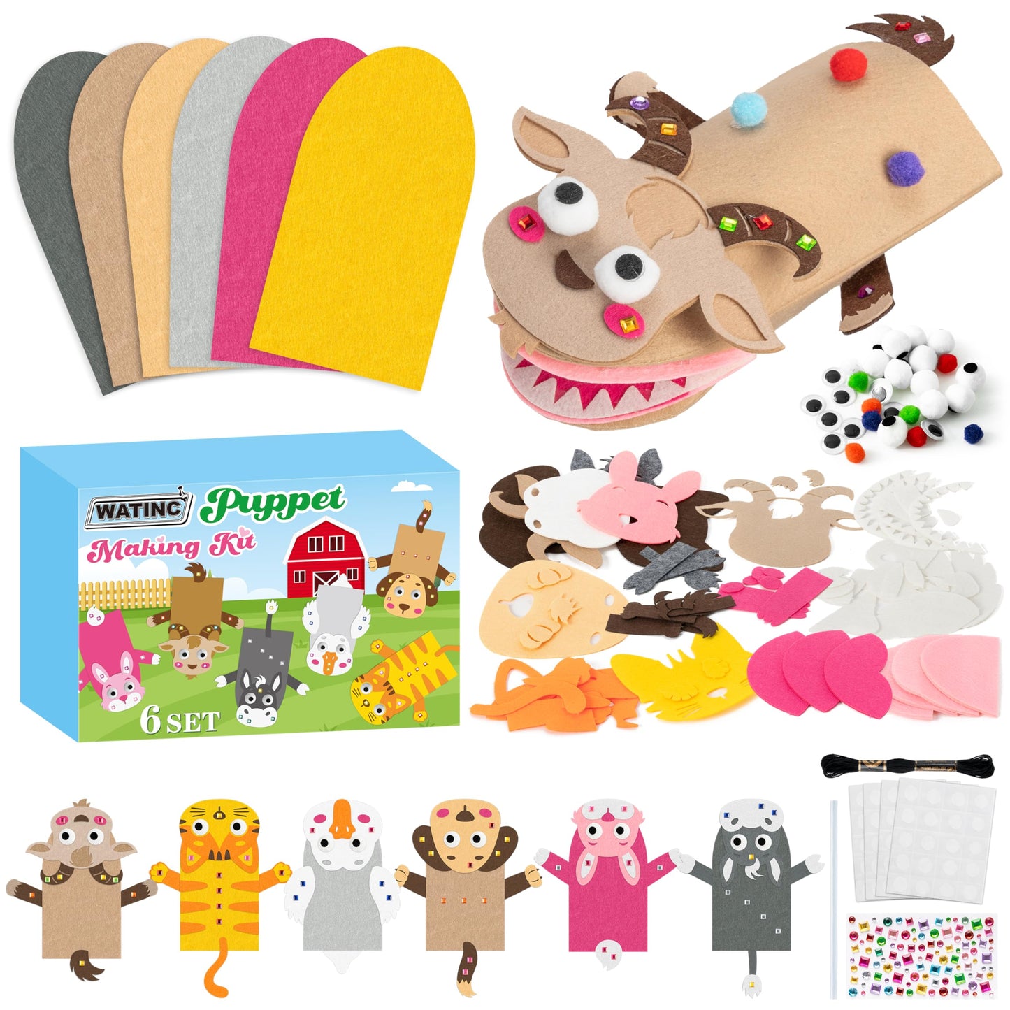 Hot WATINC Hand Puppet Making Kit, Felt Sock Puppet Toys for Kids (Animals) | 6 Styles, Make Your Own Storytelling & Role Play Crafts, Creative Group Activity, Party Favors & Gifts for Kids Ages 4-8