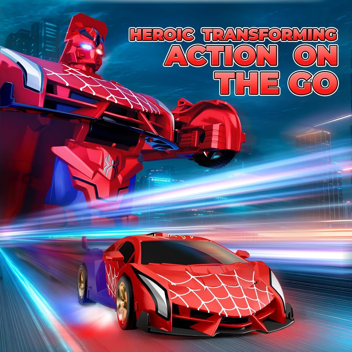 HotSpider Transform RC Cars Toys with Eye & Underbody Lights, 2.4GHz Remote Control Car One-Button Deformation, Fast 360°Rotation Robot Toys Birthday Gifts for 3 4 5 6 7 8 9 10 Year Old Boys Age 4-7 8-12