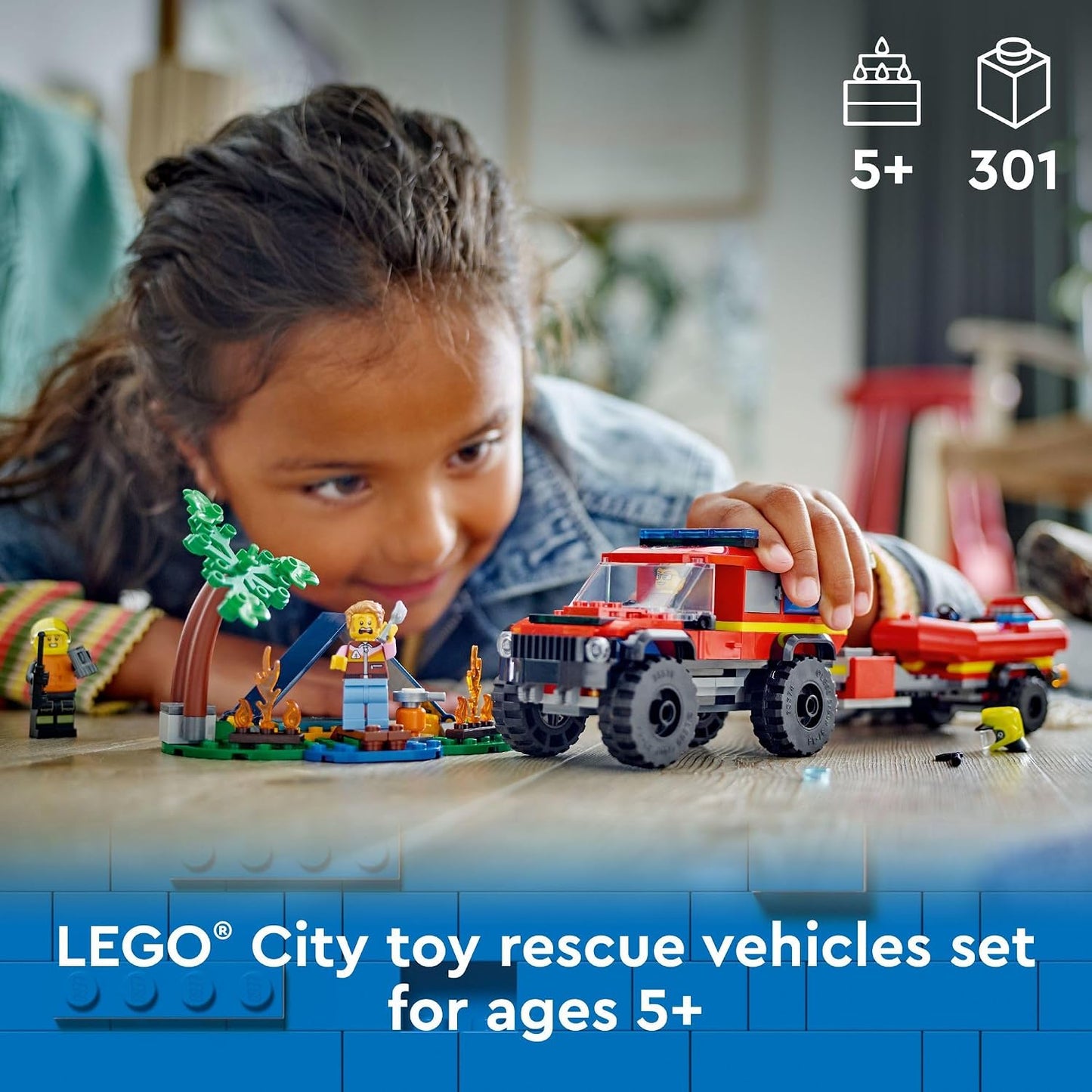 Hot LEGO City 4x4 Fire Truck with Rescue Boat - Building Toy for Boys & Girls, Ages 5+ - Gift for Birthdays - Truck Toy W/ 3 Minifigures - 60412