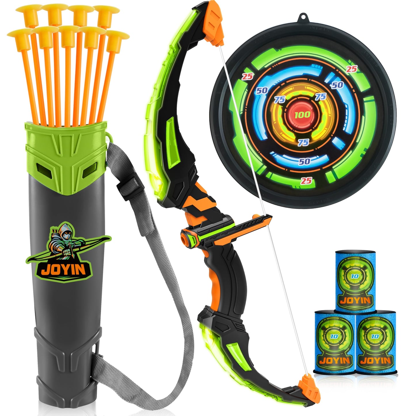 HotJOYIN Kids Bow and Arrow Set, LED Light Up Archery Toy Set with 9 Suction Cup Arrows, Target & Arrow Case, Indoor and Outdoor Hunting Play Gift Toys for Kids, Boys & Girls Ages 6-12