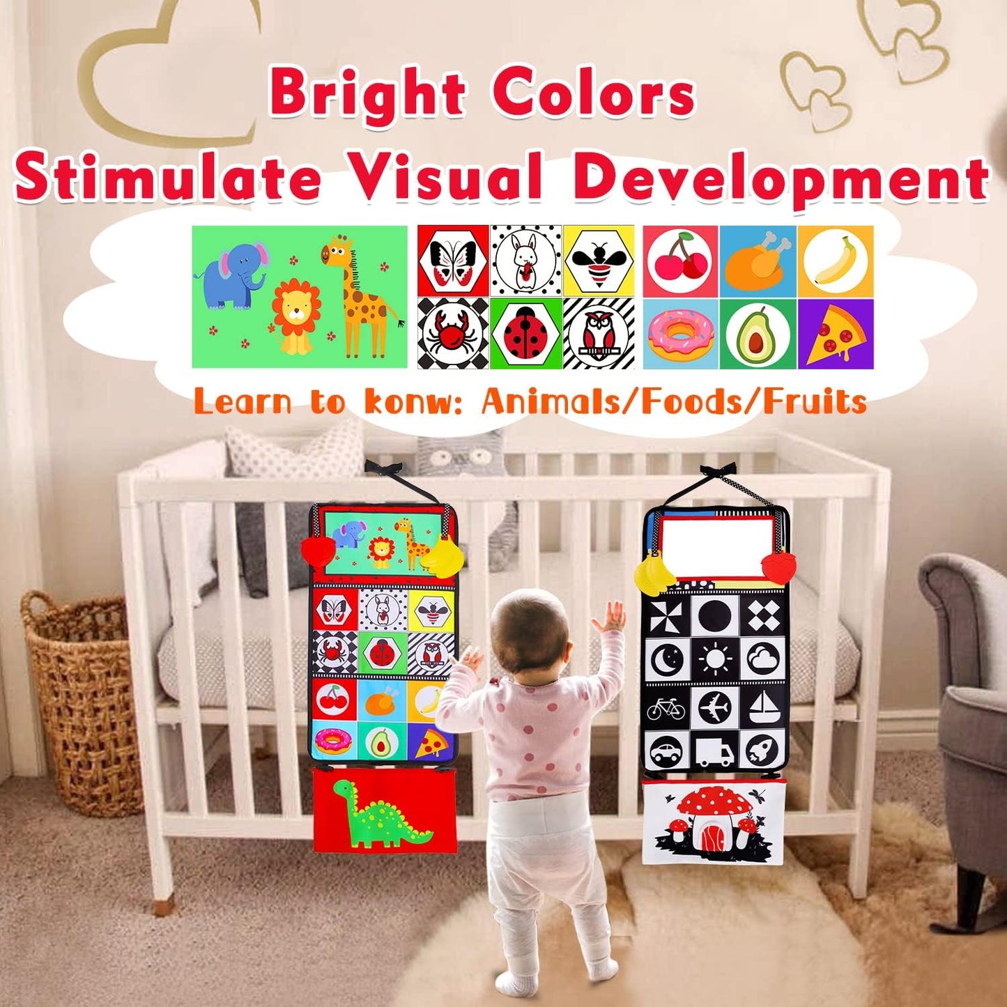 HotTummy Time Baby Mirror Infant Toys Newborn 0 3 Months Brain Development with Crinkle Cloth Book Teether Black and White High Contrast Baby Toys 2 4 5 0-6 Month Boys Girls Sensory Activity Shower Gifts