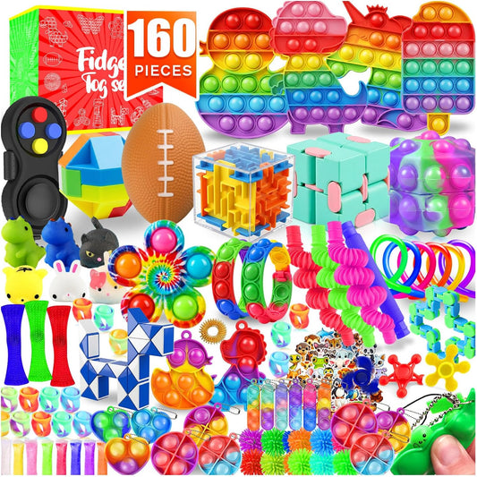 HotFidget Toys, 160 Pack Party Favors for Kids 8-12 4-8, Sensory Toys Bulk Autism Autistic, Treasure Box Toys for Classroom, Stocking Stuffers, Goodie Bag Stuffers, Christmas Birthday Gifts Prizes