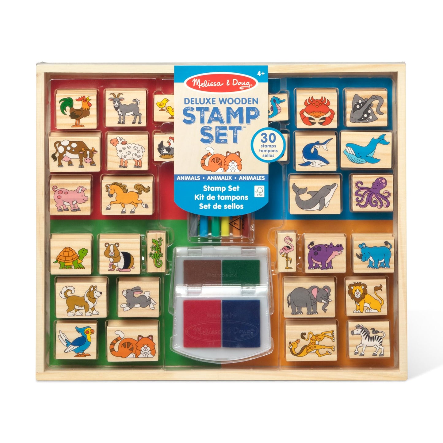 Hot Melissa & Doug Deluxe Wooden Stamp Set: Animals - 30 Stamps, 6 Markers, 2 Stamp Pads Kids Art Projects, Wooden Stamps with Washable Ink, for Kids Ages 4+