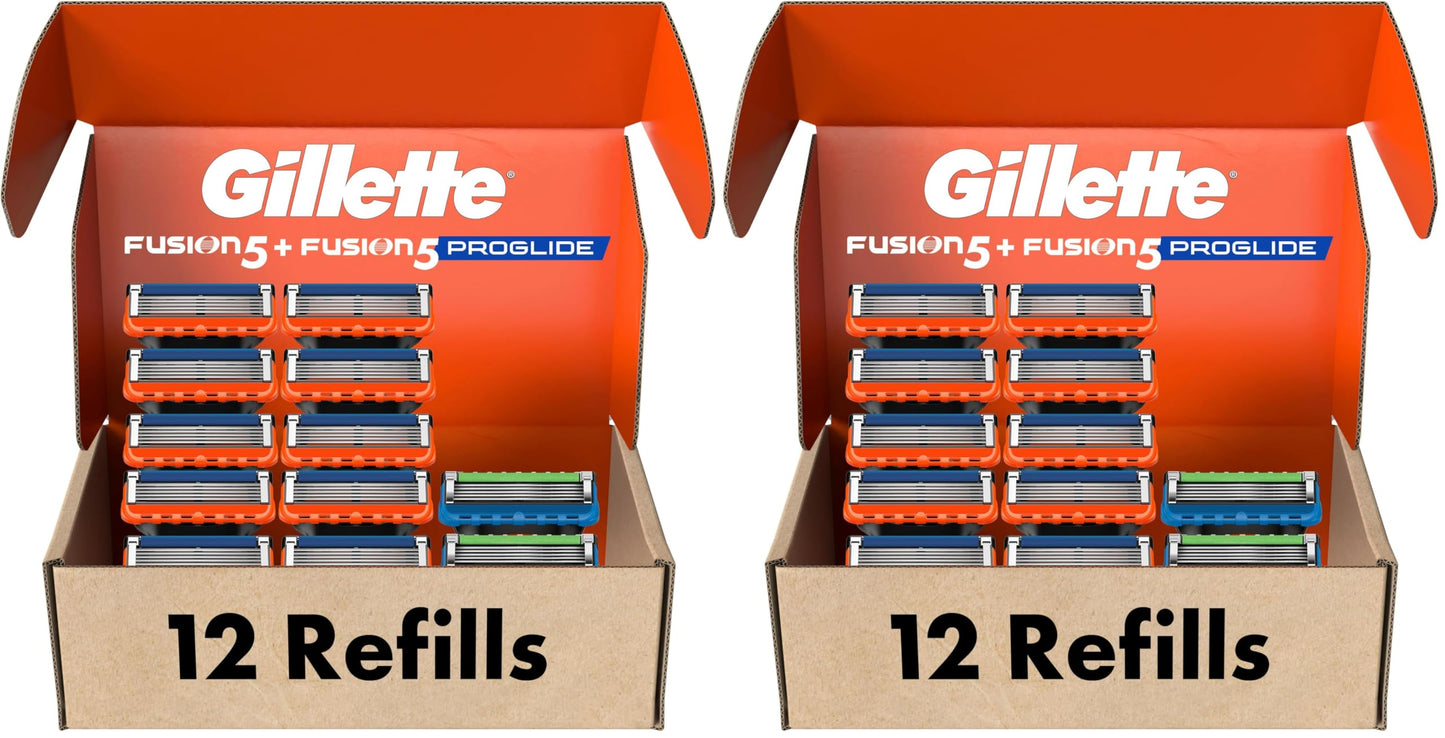 HotGillette Fusion5 and ProGlide Men's Razor Blade Refills, 5-Blade Cartridges, Variety Pack, 12 Count