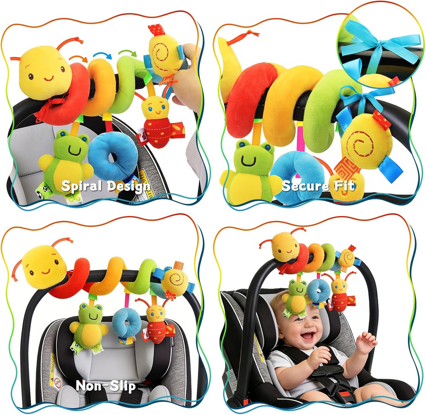 Hot Spiral Car Seat Toys - Baby Sensory Soft Plush Hanging Toys for 0-12 Months Stroller Crib Accessories, Essentials for Expecting Moms & Baby Shower Registry Gift