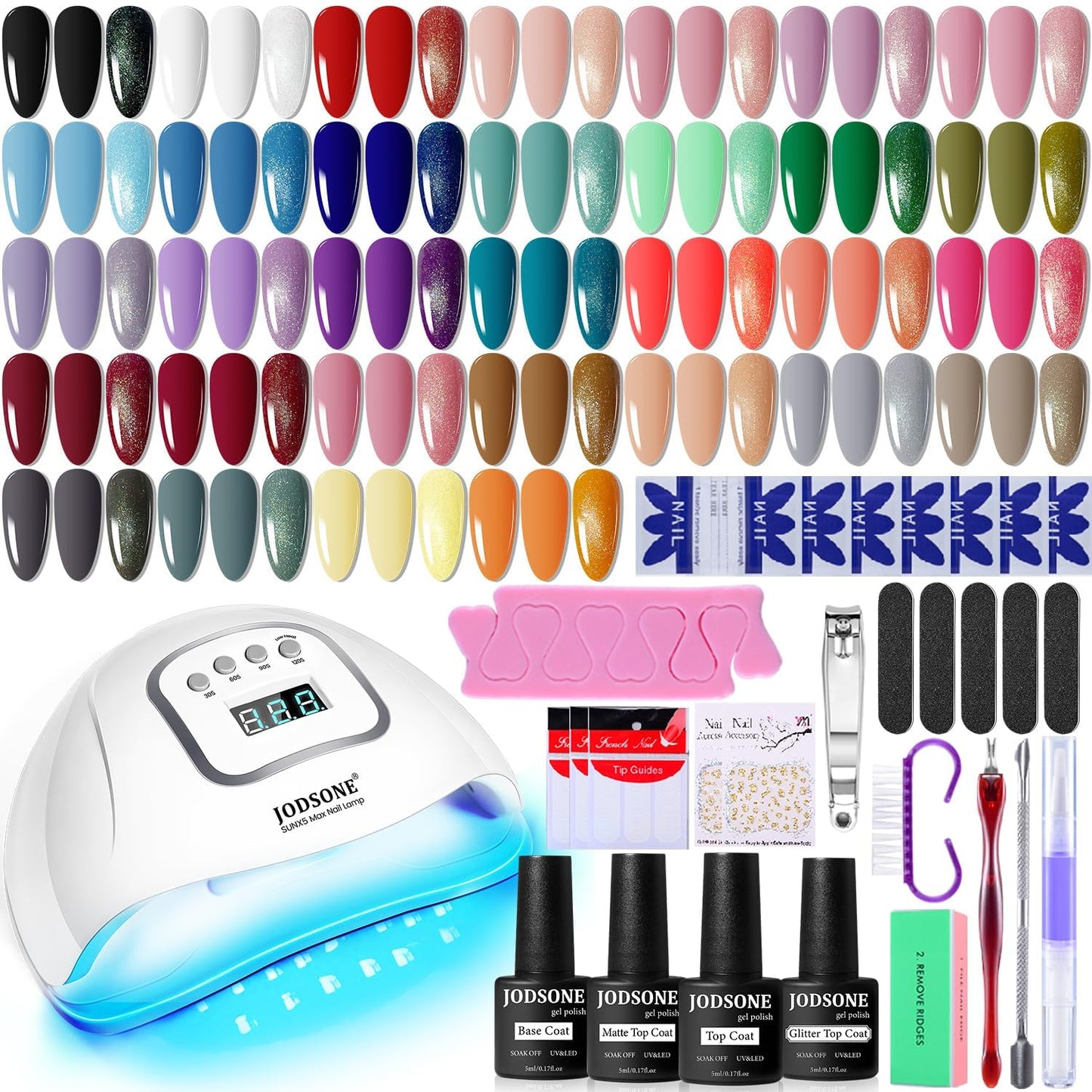 HotJODSONE Gel Nail Polish Kit with U V Light 32 Colors Gel Polish Nail + 4 Functional Adhesive Bottles Kit Soak Off Manicure Tools Gifts for Women