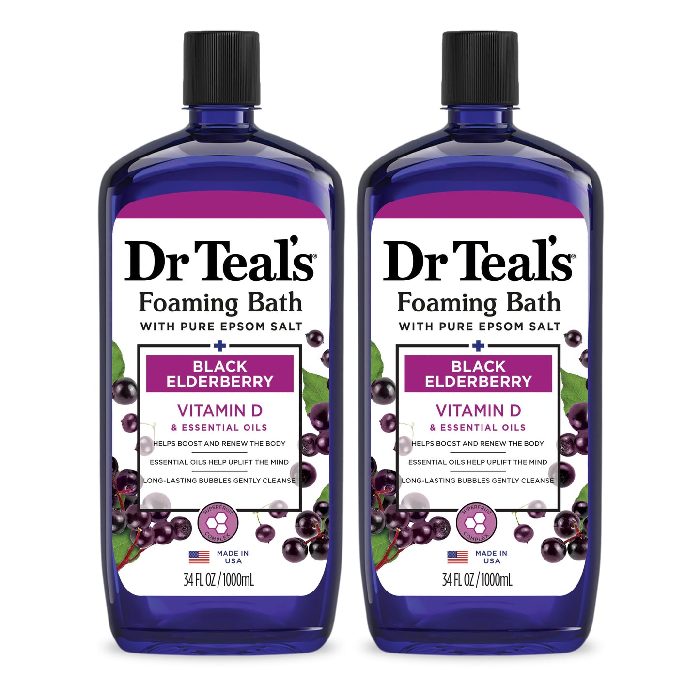 HotDr Teal's Foaming Bath with Pure Epsom Salt, Soothe & Sleep with Lavender, 34 fl oz (Pack of 2)