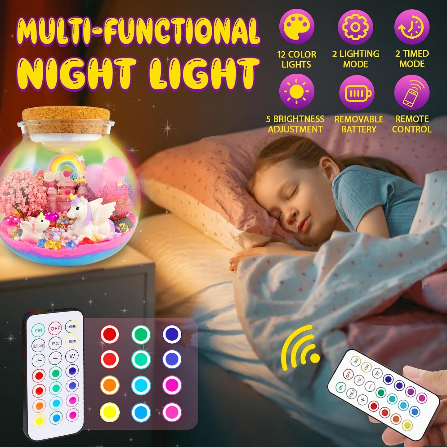 Hot 7july Unicorn Terrarium Crafts Kit for Kids-LED Night Light Up & Remote Unicorn Birthday Gifts Toys for Girls Ages5 6 7 8 9 10 Year Old-Christmas Gifts for Girls