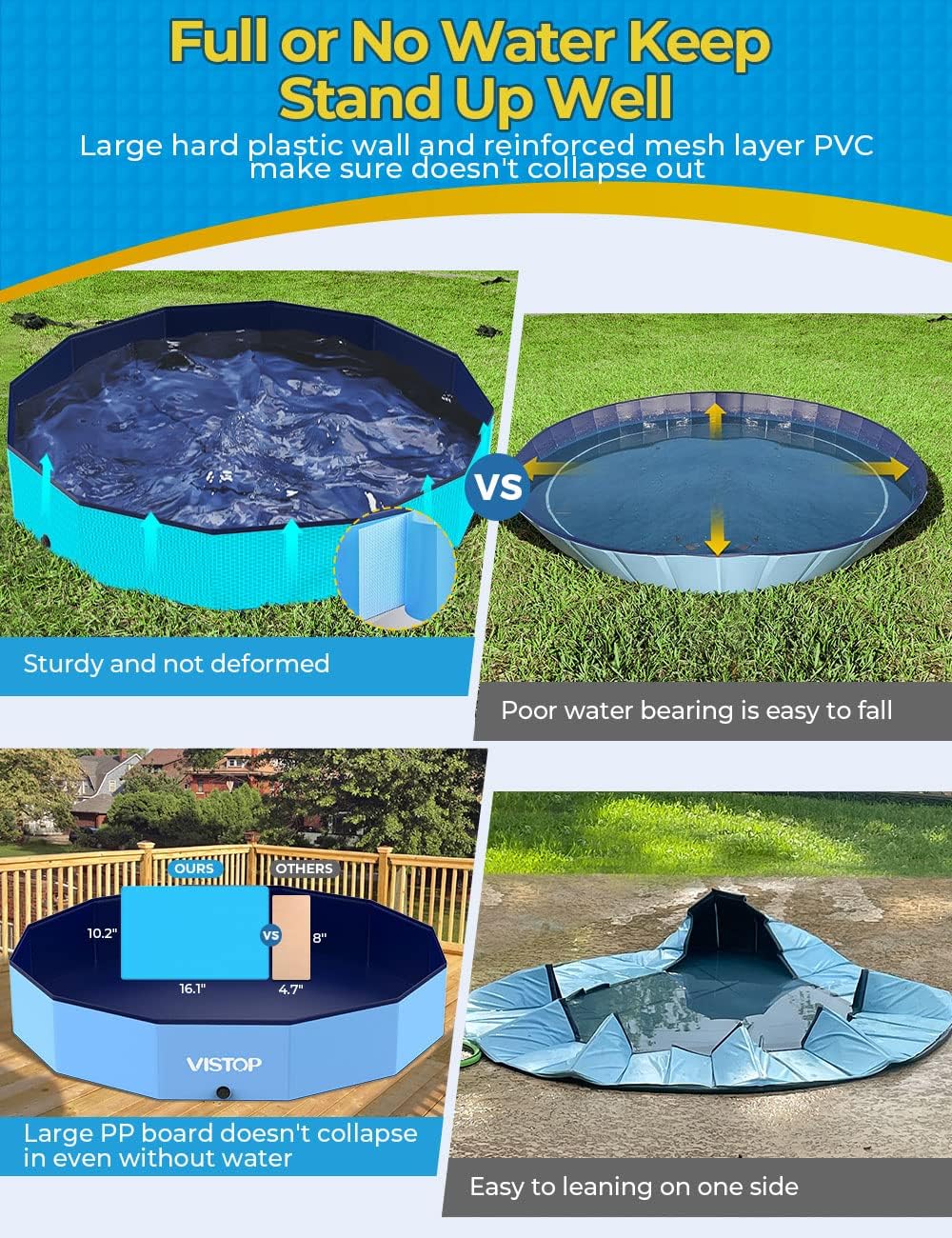 Hot VISTOP Extra Large Foldable Dog Pool XXL, Hard Plastic Shell Portable Swimming Pool for Dogs Cats and Kids Pet Puppy Bathing Tub Collapsible Kiddie Pool (67inch.D x 11.8inch.H, Blue)