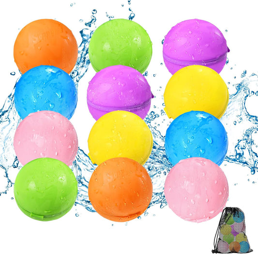 HotReusable Water Balloons 12PCS - Summer Water Toys for Pool Beach & Outdoor, Self-Sealing Refillable Water Bombs for Kids Ages 3-14, Magnetic Splash Balls for Kids Fun Games & Activities