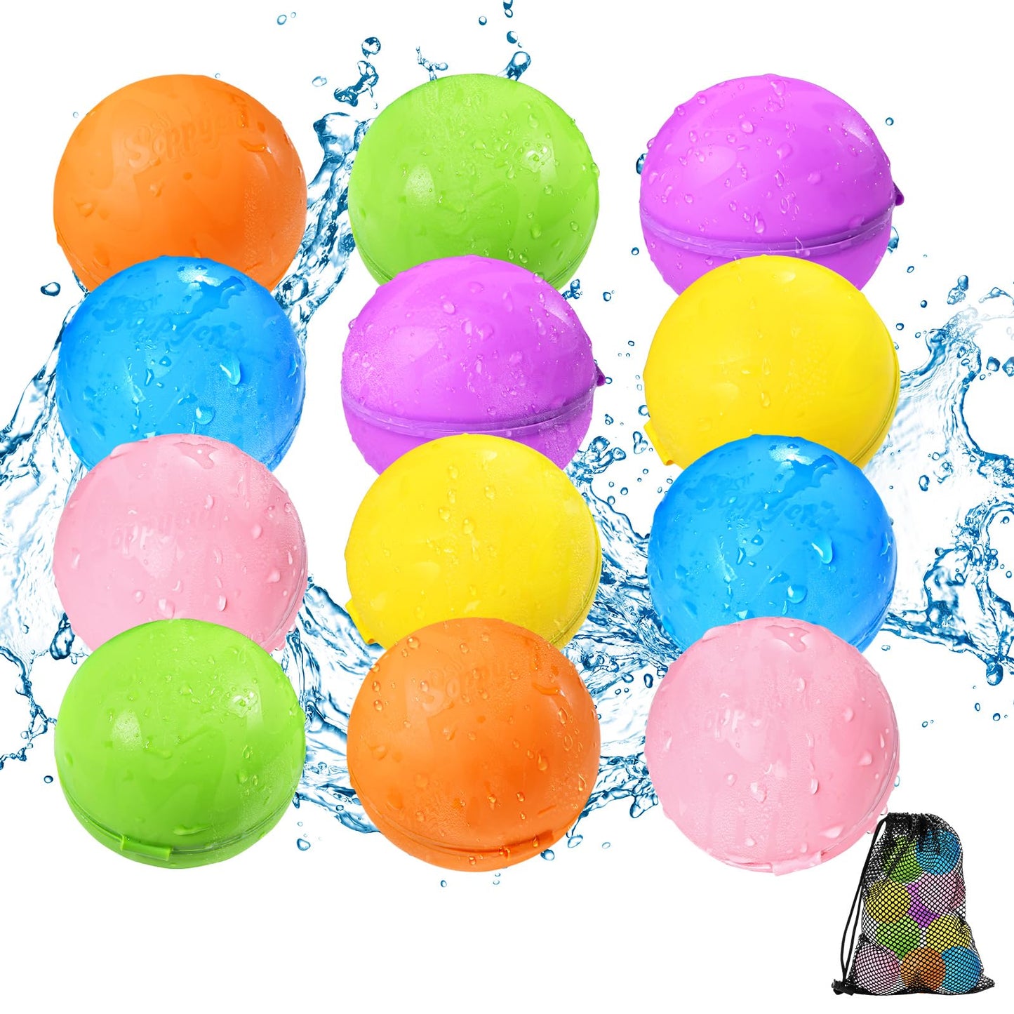 HotReusable Water Balloons 12PCS - Summer Water Toys for Pool Beach & Outdoor, Self-Sealing Refillable Water Bombs for Kids Ages 3-14, Magnetic Splash Balls for Kids Fun Games & Activities