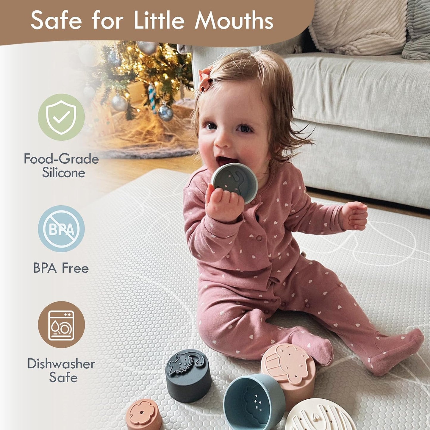 Hot Moonkie Stacking Cups Toy, Fun Educational Baby Toys Silicone Soft Teething Toy, Age 6+ Months, 7 Piece Set