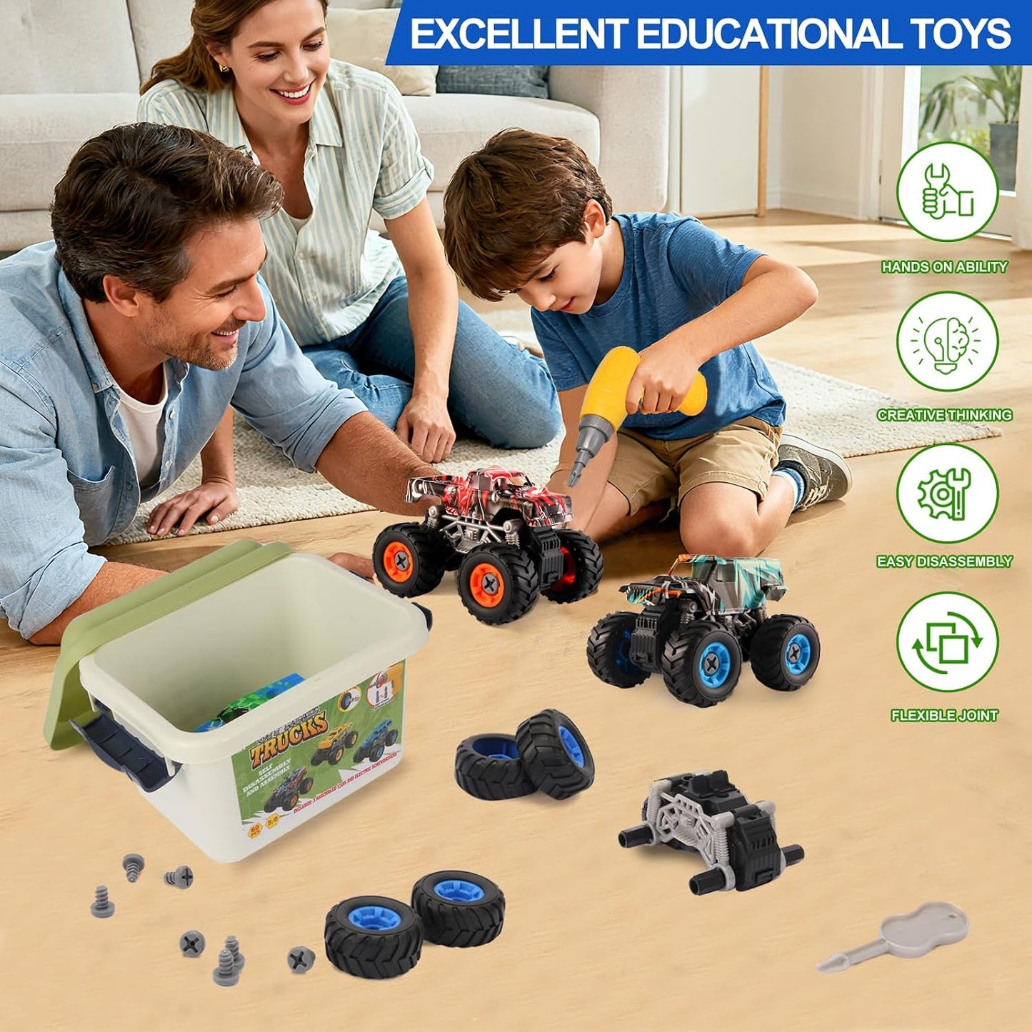 Hot Take Apart Monster Truck Toys for Kids 3 4 5 6 7 8 Year Old Boys, STEM Educational Building Toys with Electric Drill & Storage Box Gift Birthday Christmas for Boys Girls Kids Toddlers