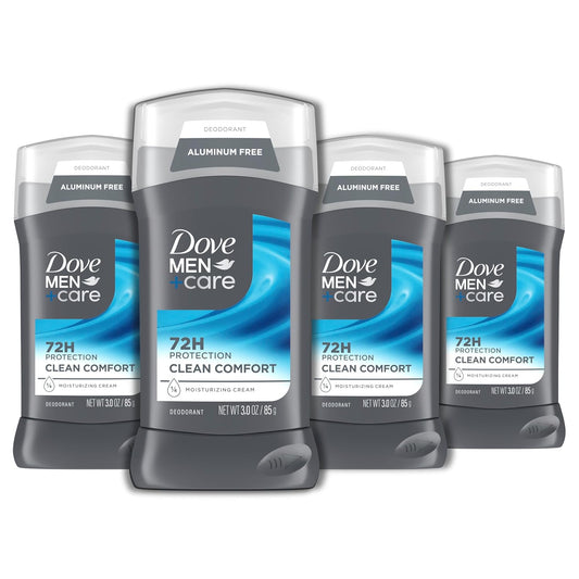 HotDOVE MEN + CARE Deodorant Stick for Men Clean Comfort 4 Count Aluminum Free 72-Hour Odor Protection Mens Deodorant with 1/4 Moisturizing Cream 3 oz (Pack of 4)