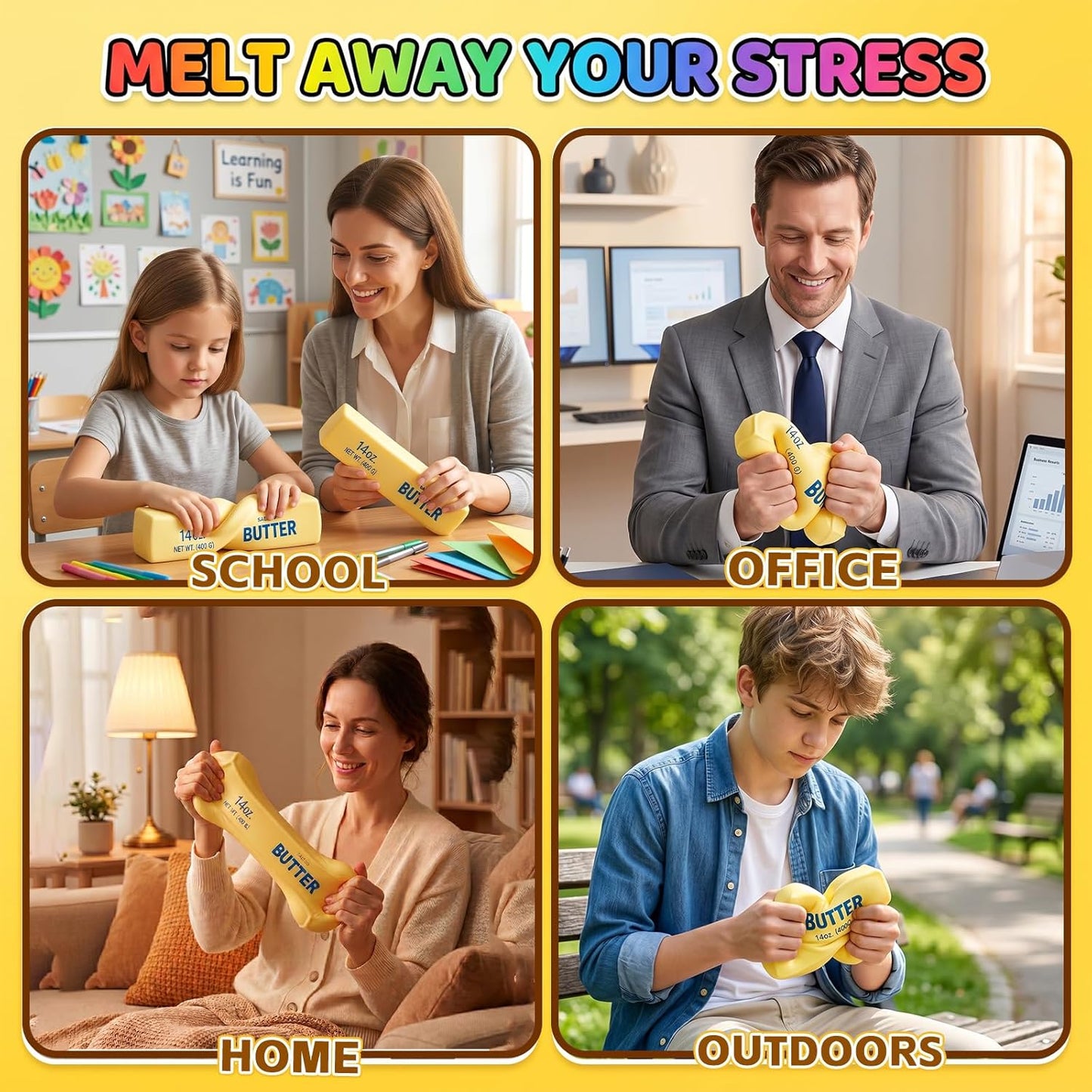 Hot 10in Giant Butter Squishy, Jumbo Big Butters 14oz Squeeze Stress Balls, Large Butter Stick Stress Relief Slow Rising Fun for Anxiety Relief Party Favors