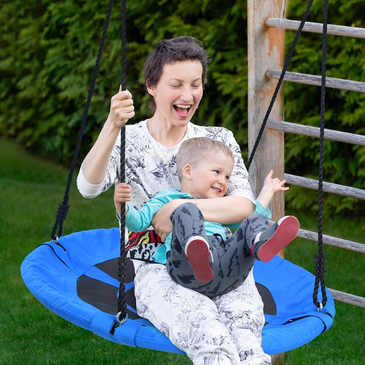 Hot Trekassy 700lb 40 Inch Saucer Tree Swing for Kids Adults Outdoor 900D Oxford Waterproof with 2pcs Tree Hanging Straps, Steel Frame and Adjustable Ropes Blue