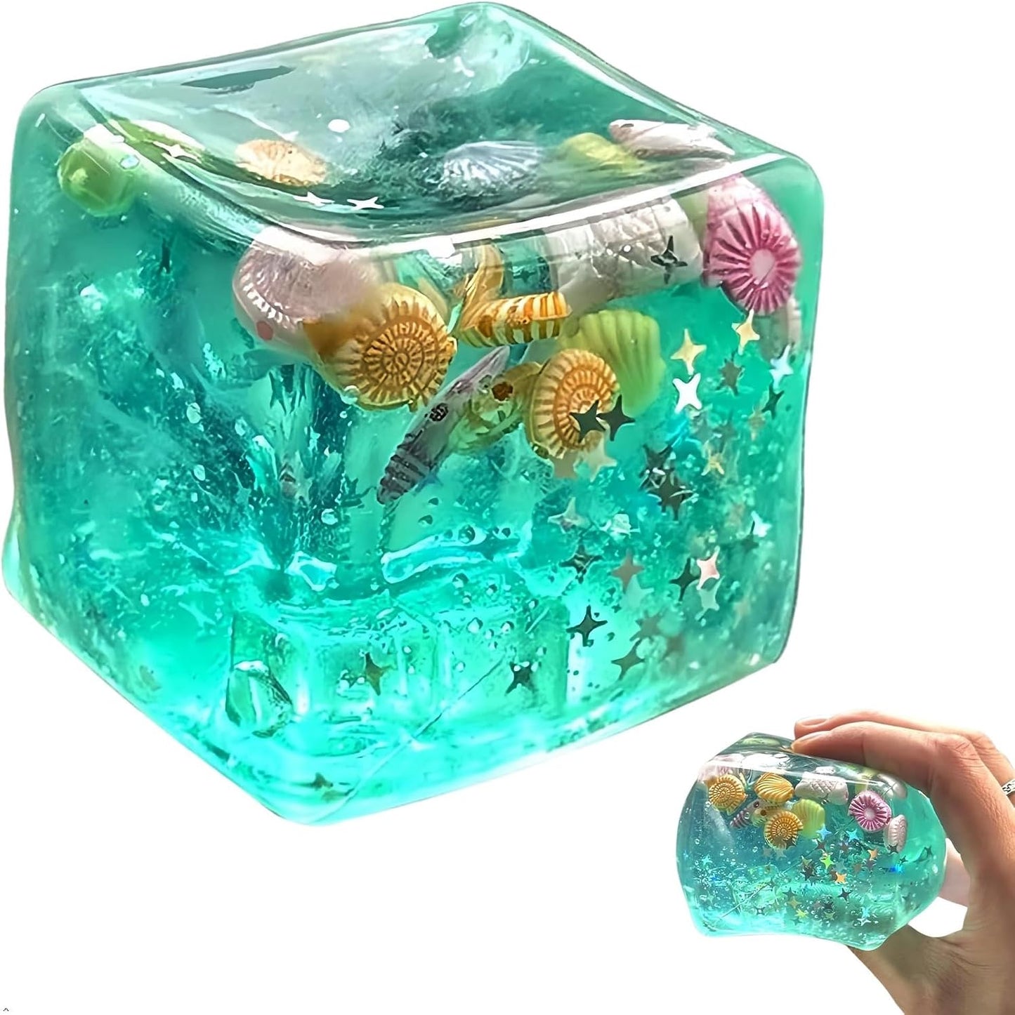 HotIce Cube Cube Fidget Toys - Sensory Toys for Adult with Real Sea Shells, Squishy Fidget Toy for ADHD, Anxiety Relief | Non-Toxic Squeeze Ball for Focus & Calm for School, Office