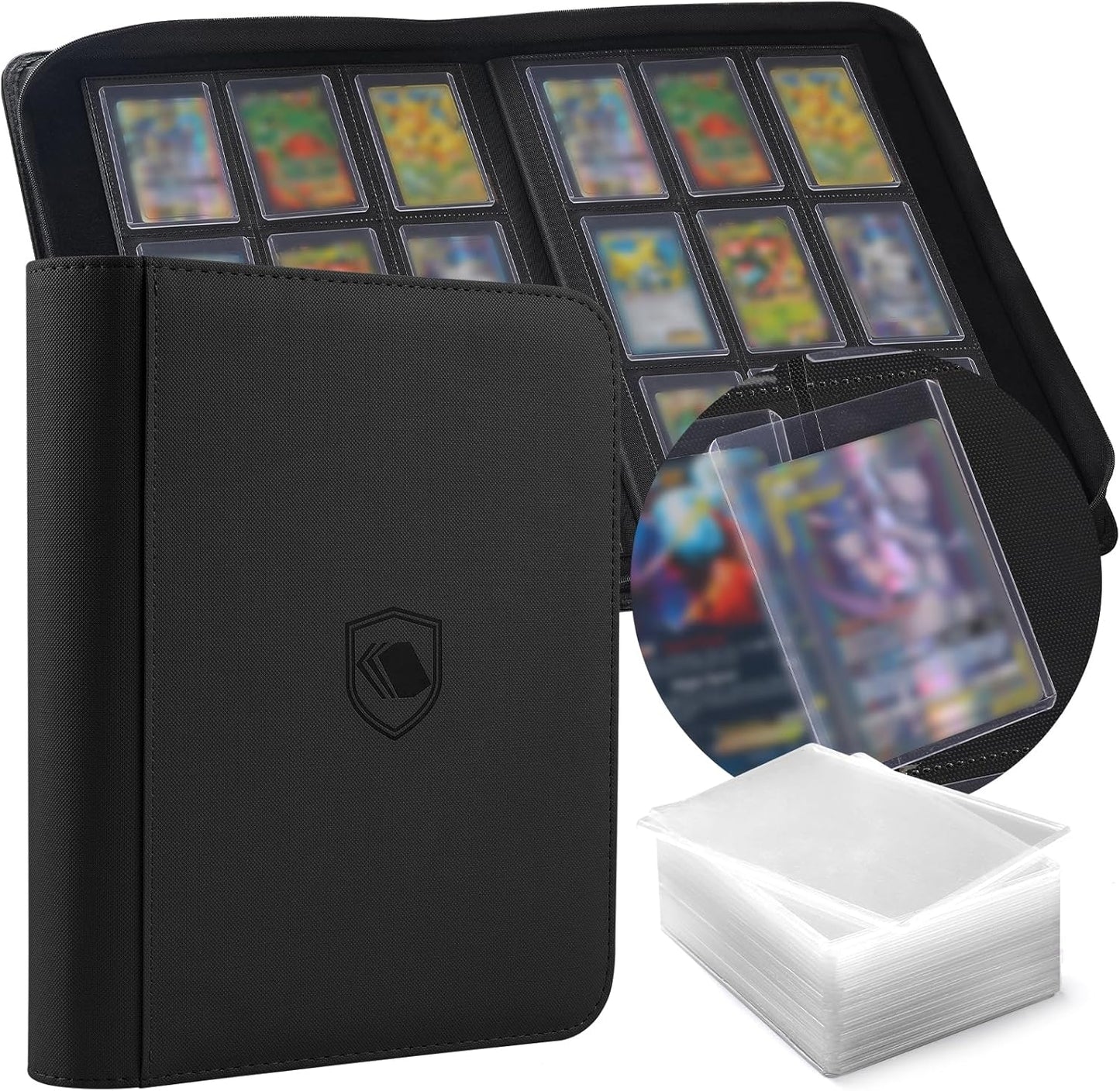 HotTop Loader Binder 9 Pocket, Holds 360 Toploaders, 100 Toploaders INCLUDED | Toploader Binder for 3" x 4" Rigid Toploaders, Trading Card Binder for TCG, MTG, Sport Cards, PU Leather Cover, Side Loading