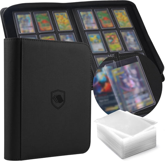HotTop Loader Binder 9 Pocket, Holds 360 Toploaders, 100 Toploaders INCLUDED | Toploader Binder for 3" x 4" Rigid Toploaders, Trading Card Binder for TCG, MTG, Sport Cards, PU Leather Cover, Side Loading