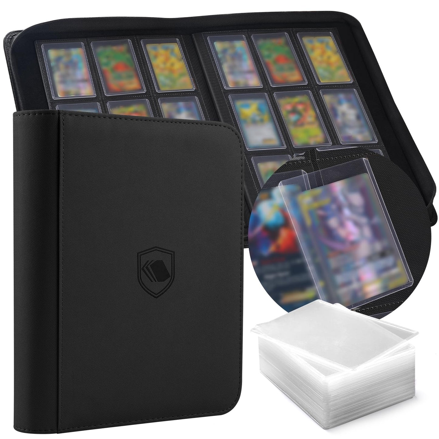 HotTop Loader Binder 9 Pocket, Holds 360 Toploaders, 100 Toploaders INCLUDED | Toploader Binder for 3" x 4" Rigid Toploaders, Trading Card Binder for TCG, MTG, Sport Cards, PU Leather Cover, Side Loading