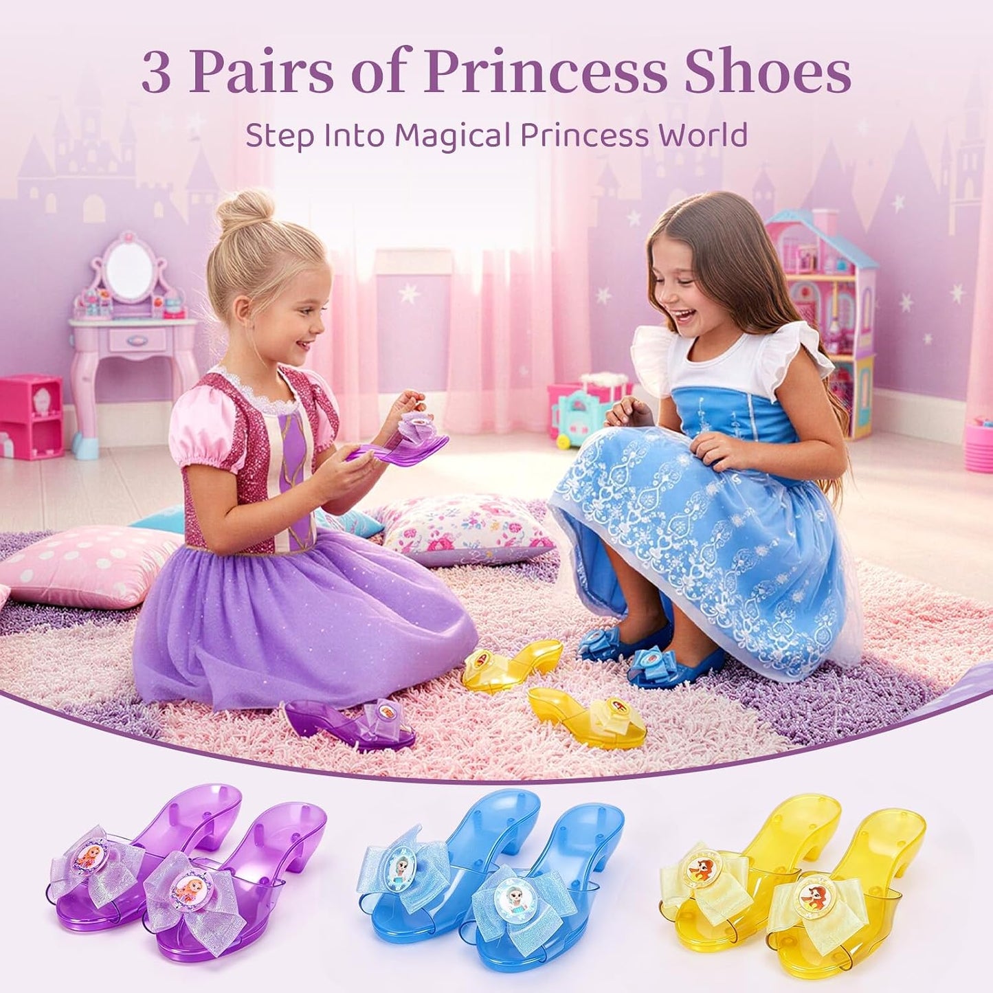 Hot Meland Princess Dress Up for Girls Age 3 4 5 6, Dress Up Clothes with Shoes Toy, Birthday Christmas Gift for Toddler Girls