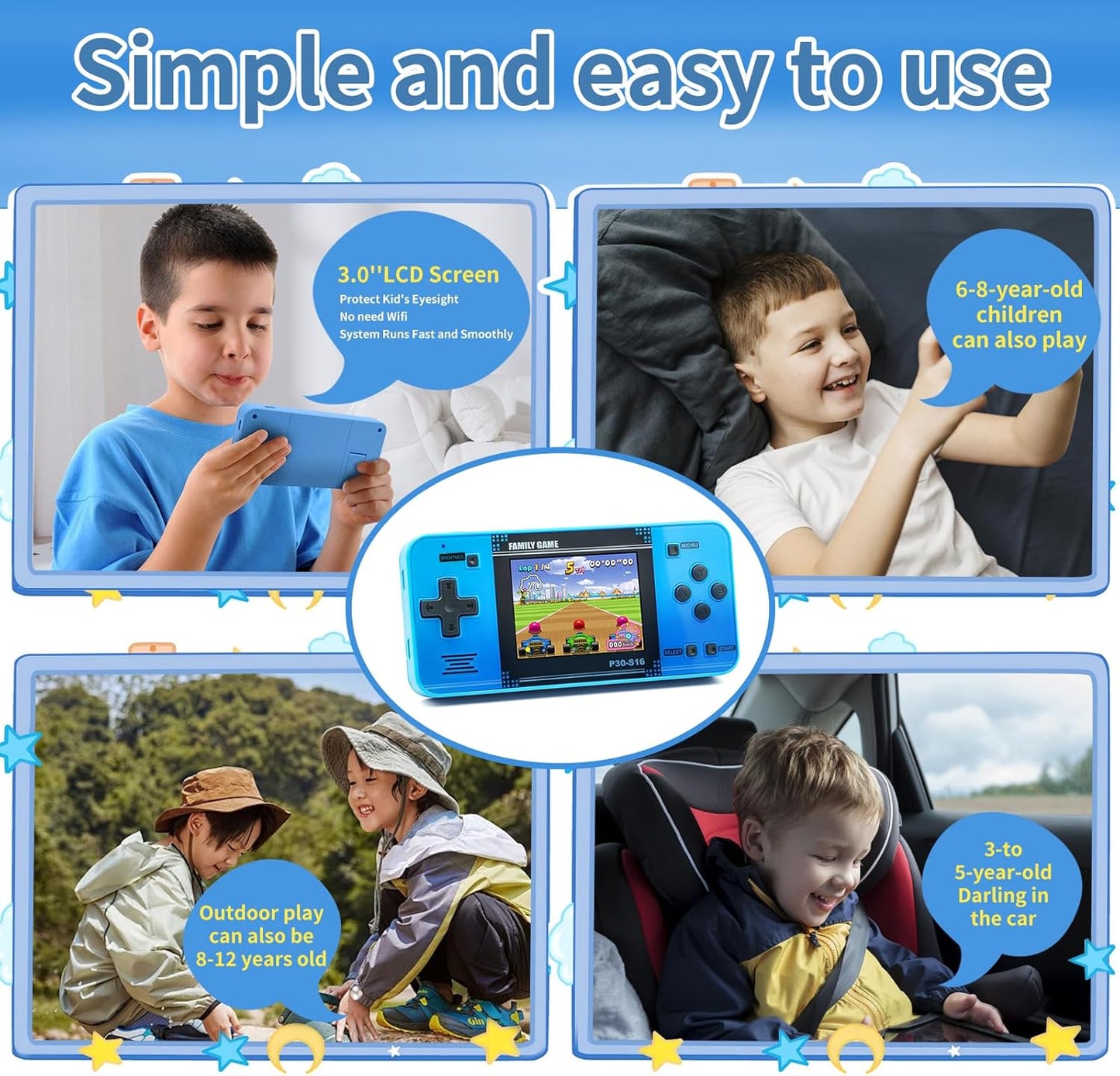 HotHandheld Game for Kids -Preloaded 220 Retro Video Games, Portable Gaming Player with Rechargeable Battery 3.0" LCD Screen, Mini Arcade Electronic Toy Gifts for Boys Girls (Blue)