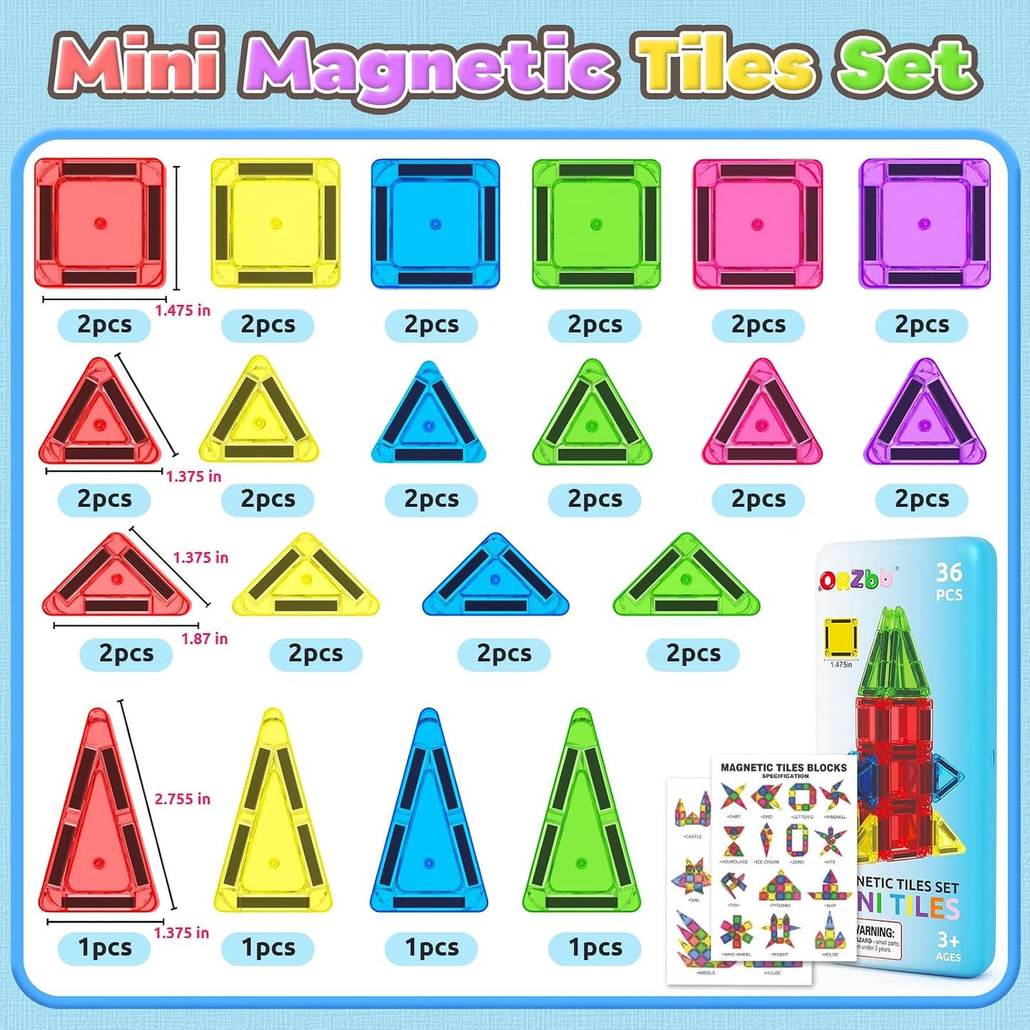 Hot Magnetic Tiles Mini Travel Toddler Set, Magnetic Blocks Building Kids Toys & Games, Montessori Preschool Classroom Must Haves Educational Learning Sensory Toys for 3+ Year Old Boys Girls Birthday Gift
