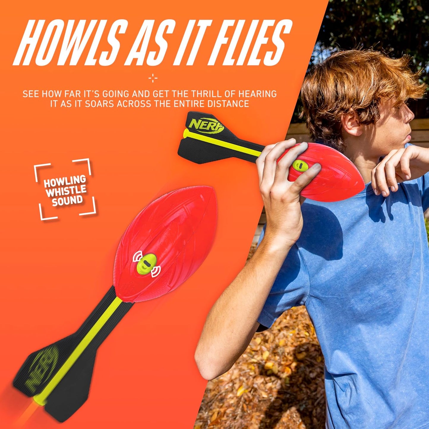 HotNerf Vortex Aero Howler Foam Ball, Classic Long-Distance Football, Flight-Optimizing Tail, Whistling Sound, Indoor & Outdoor Fun, Christmas Stocking Stuffers for Kids