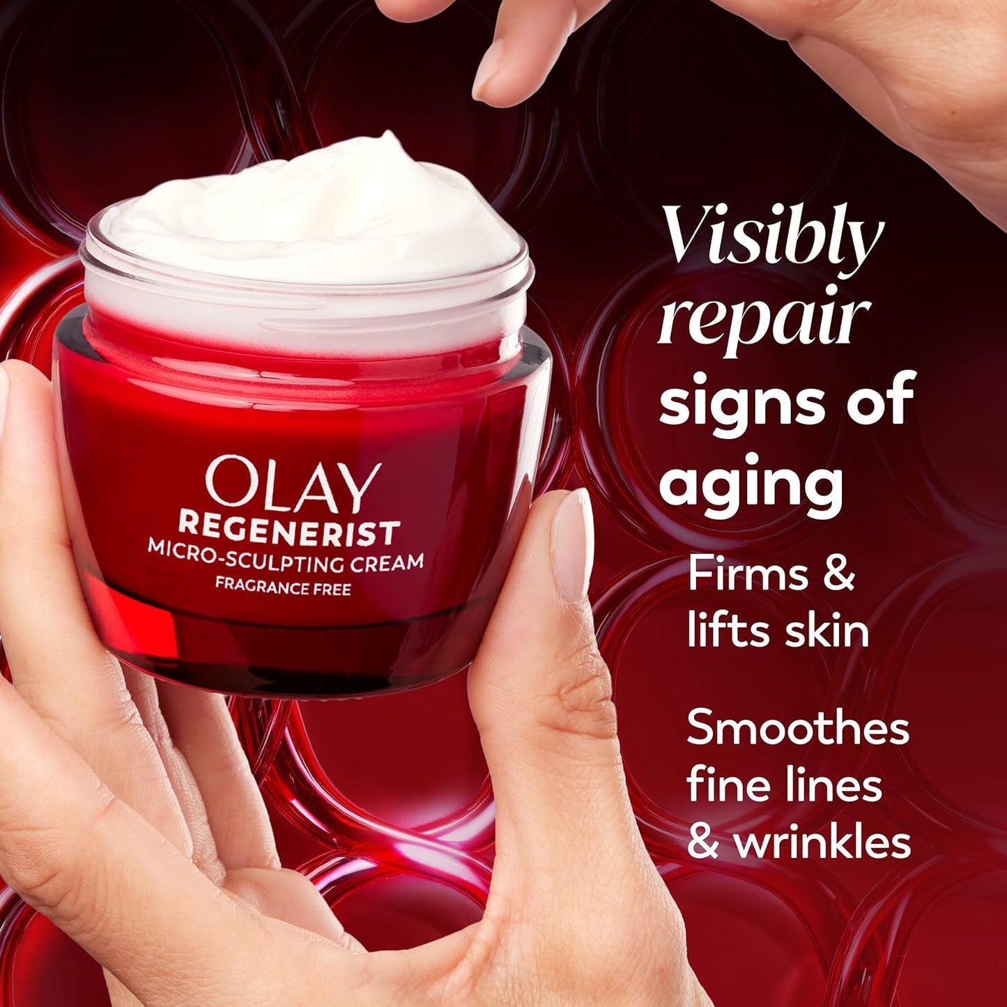 HotOlay Face Moisturizer, Regenerist Micro-Sculpting Cream for Women, Fragrance-Free - Anti-Aging, Anti-Wrinkle, Firming Skin Care - Triple Collagen Cream, Peptide, Hyaluronic Acid, Niacinamide, 2.6oz